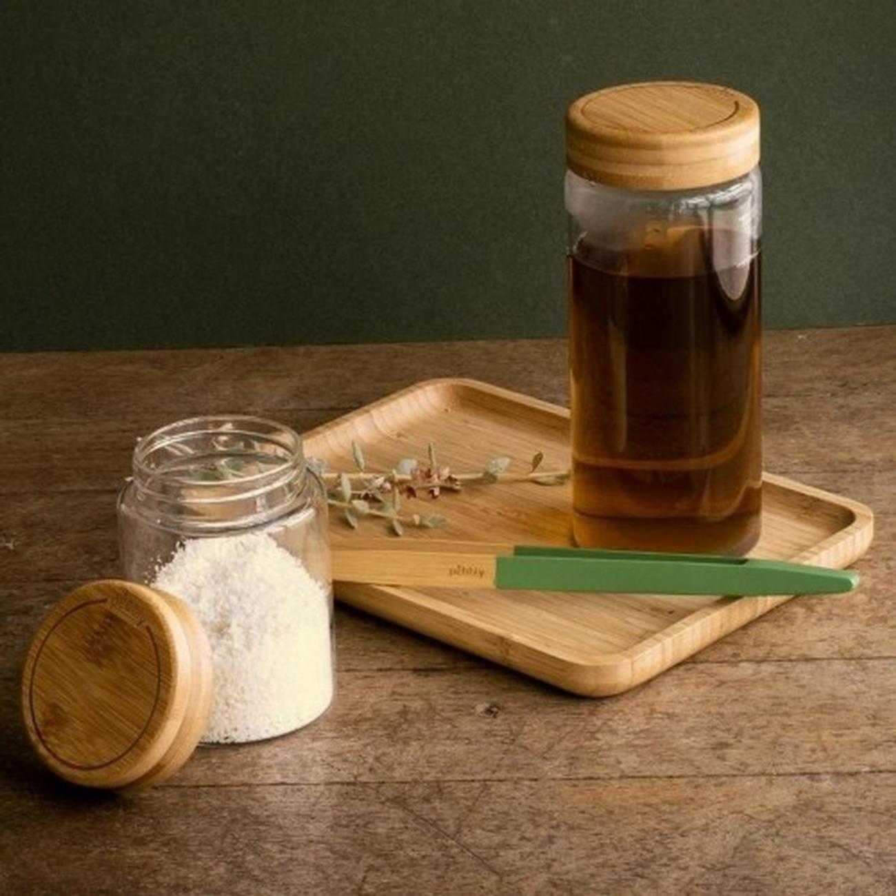 pebbly-round-glass-canister-screw-bamboo-lid-650ml - Pebbly Round Glass Jar with Bamboo Screw Lid 650ml