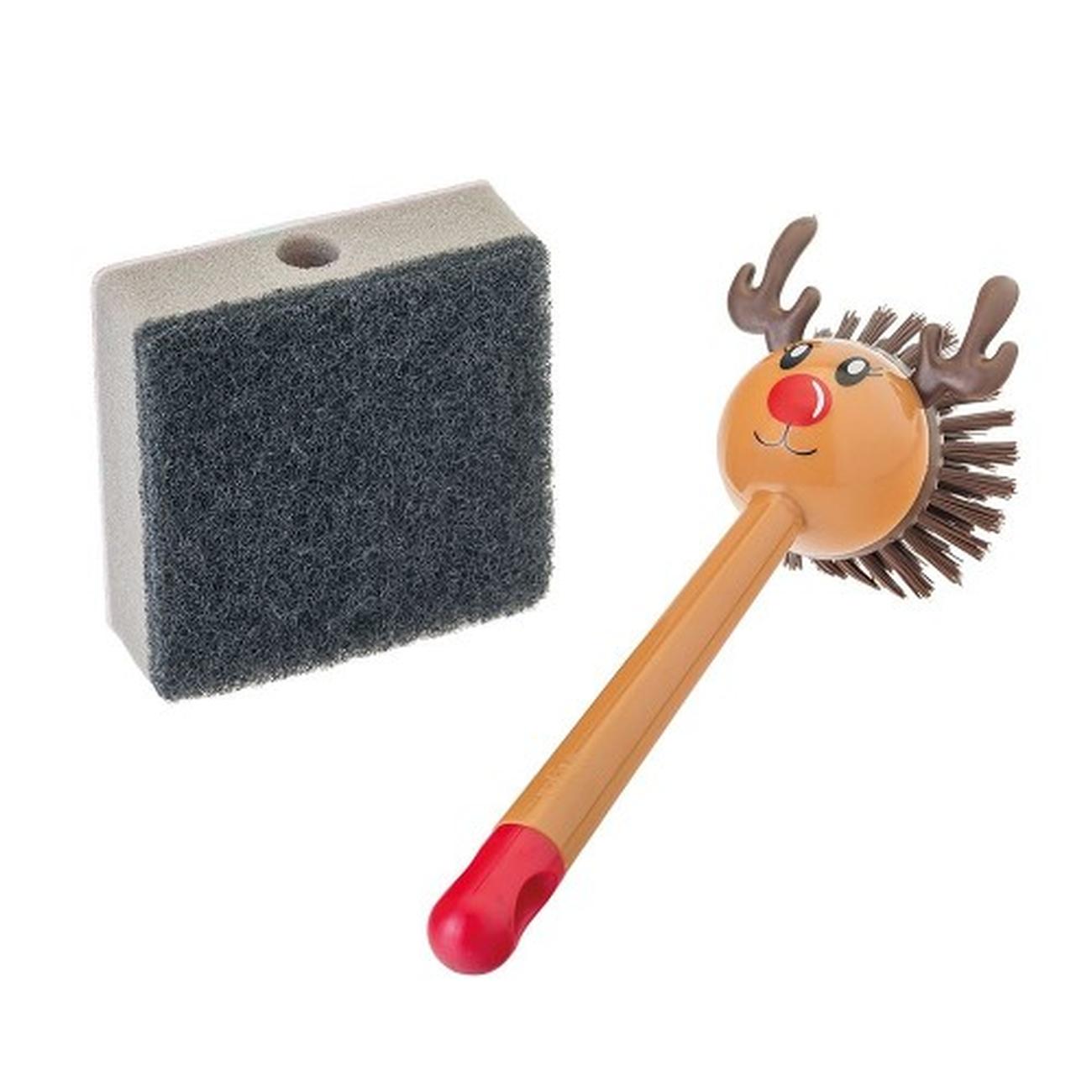 Vigar X'mas Rudolph Dish Brush & Sponge Set