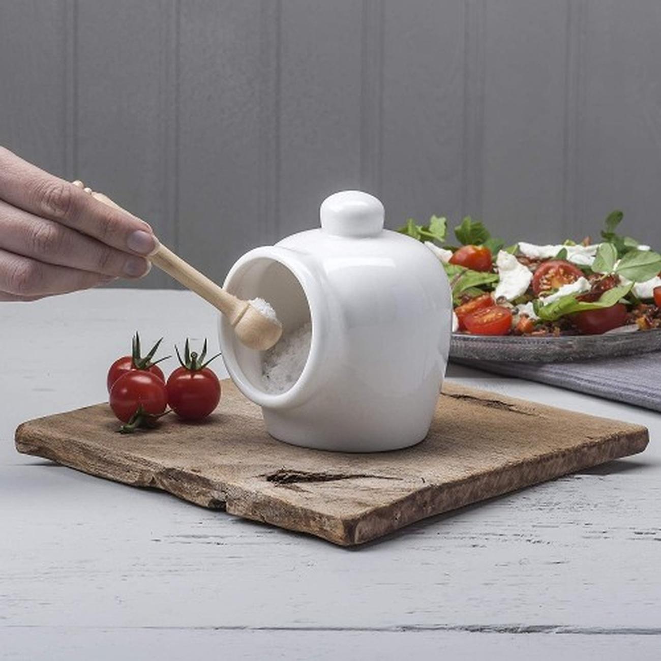 w-m-bartleet-sons-salt-pig-cellar-with-salt-spoon-11cm - W M Bartleet & Sons Small Salt Pig & Wooden Salt Spoon
