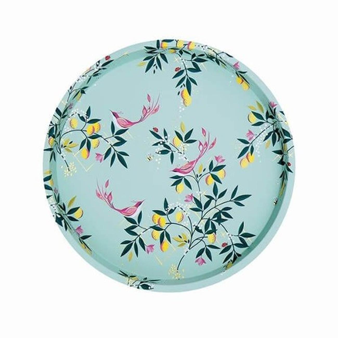 sara-miller-orchard-deepwell-round-tray - Sara Miller Orchard Birds Round Tin Tray