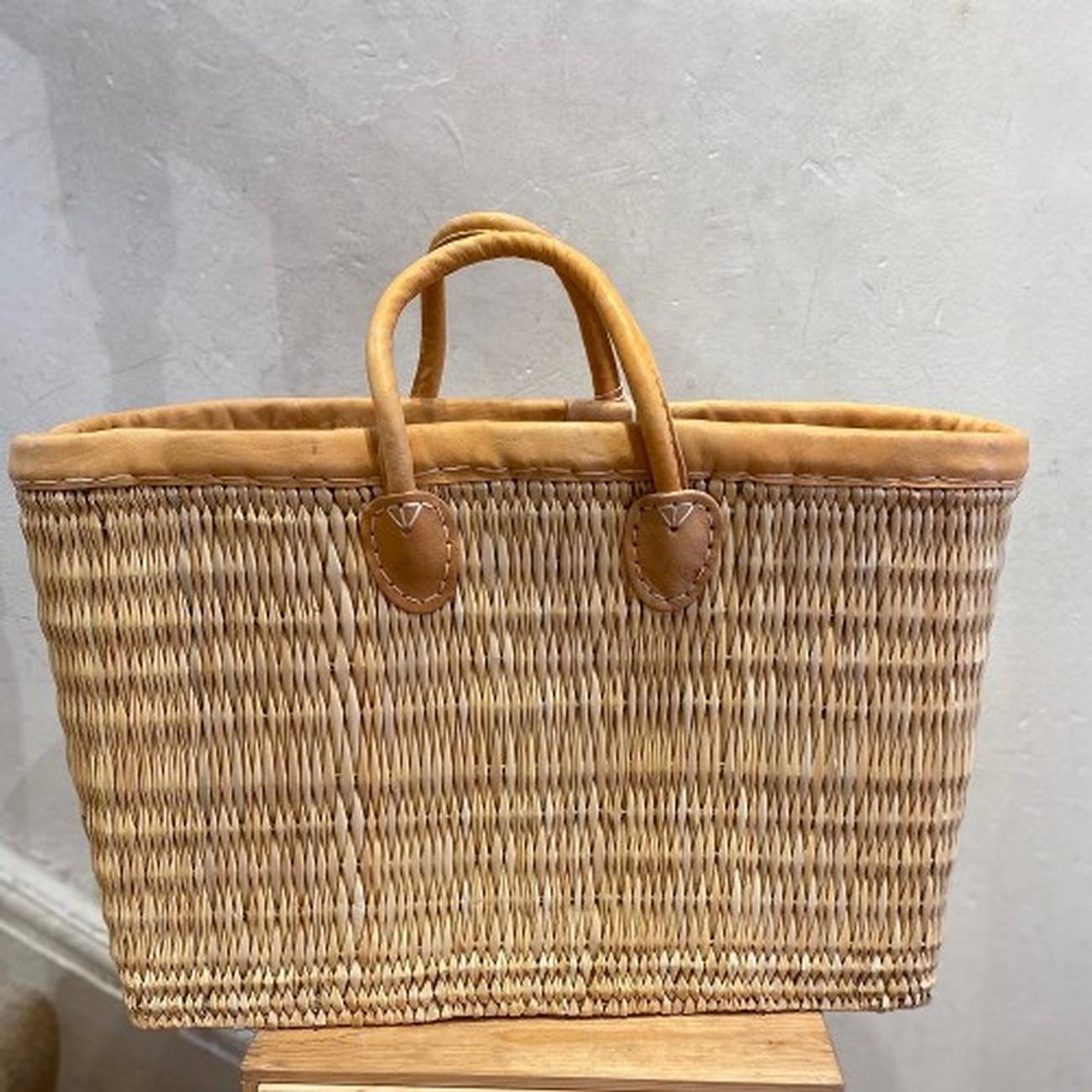 shopping-basket-leather-edge-large - Shopping Basket Leather Trimmed Large