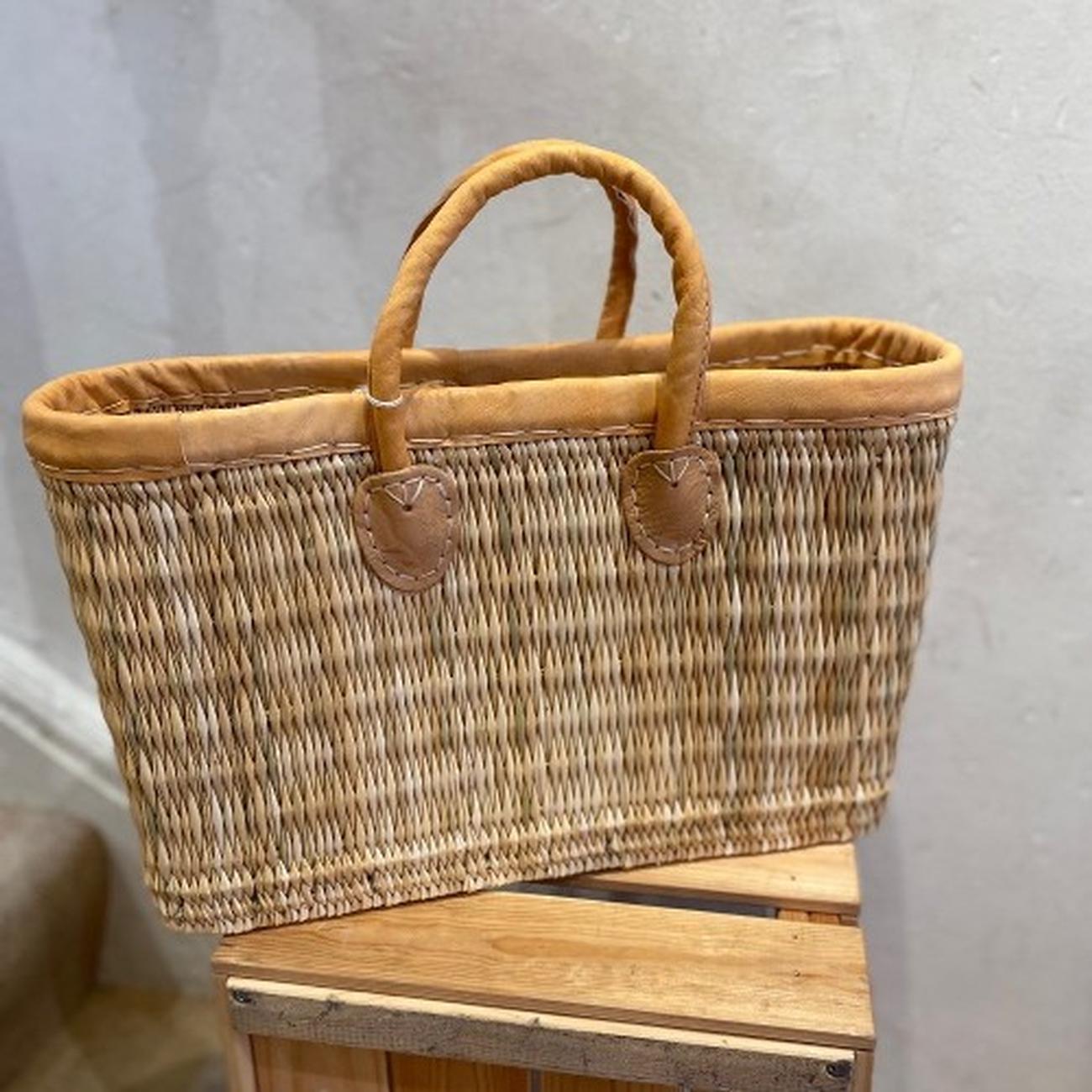 shopping-basket-leather-edge-medium - Shopping Basket Leather Trimmed Medium