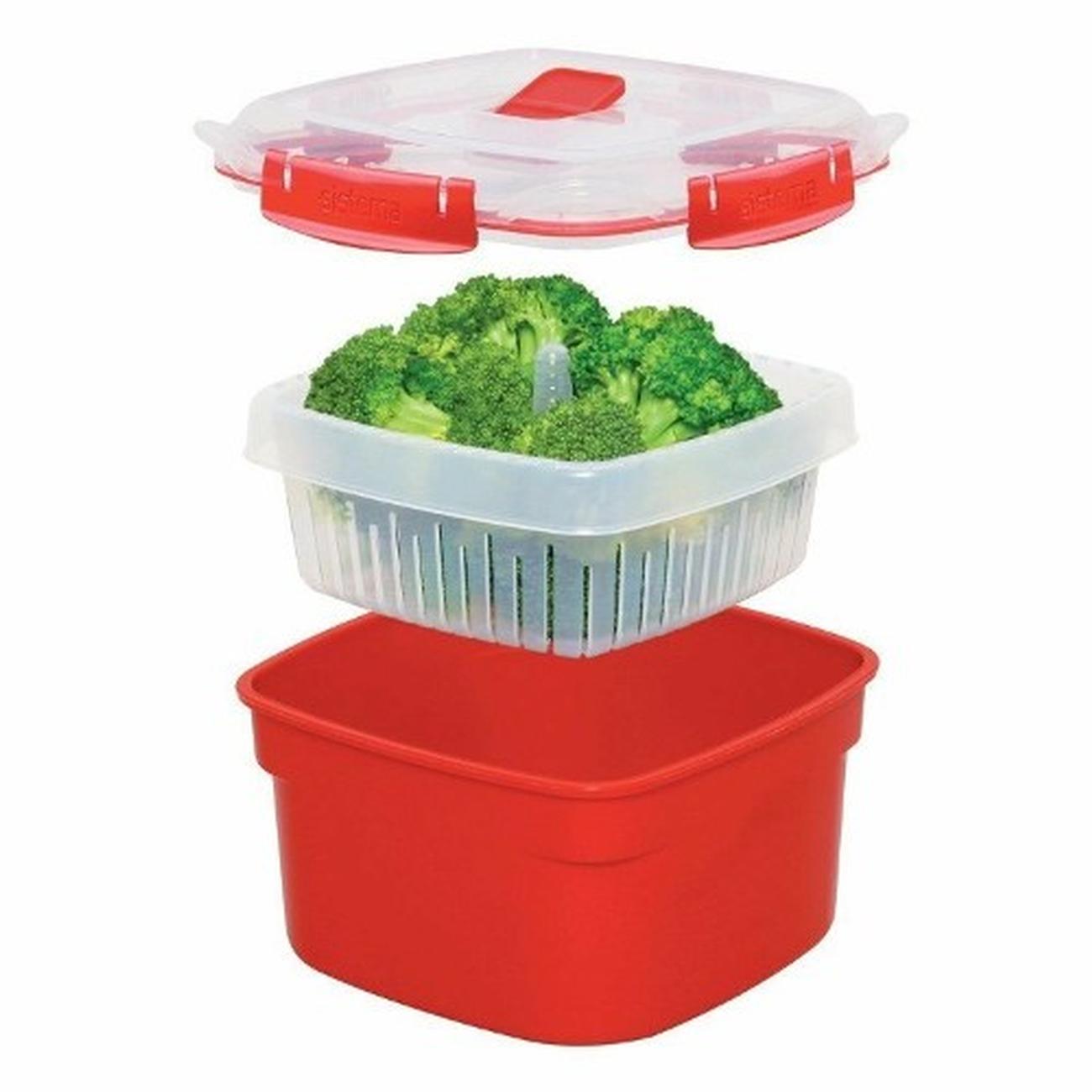 Red/Clear 3.2 L Sistema Microwave Large Steamer with Removable Steamer Basket 