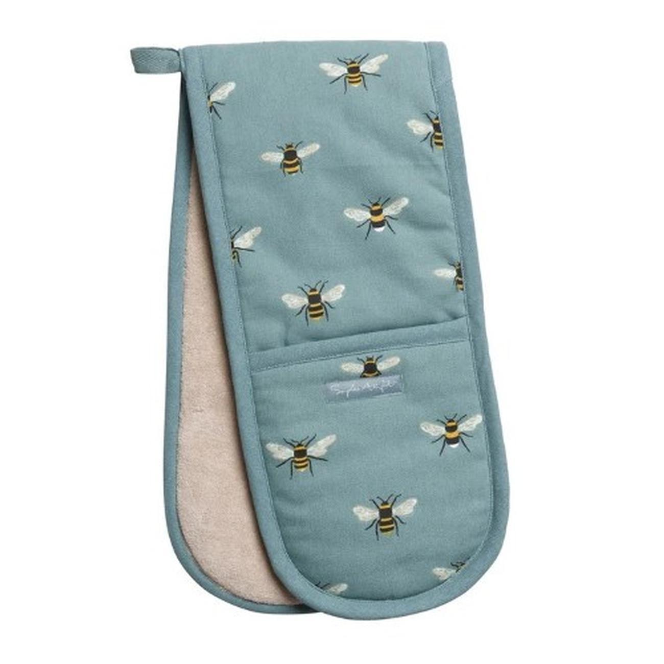 sophie-allport-bees-double-oven-gloves - Sophie Allport Bees Teal Double Oven Glove