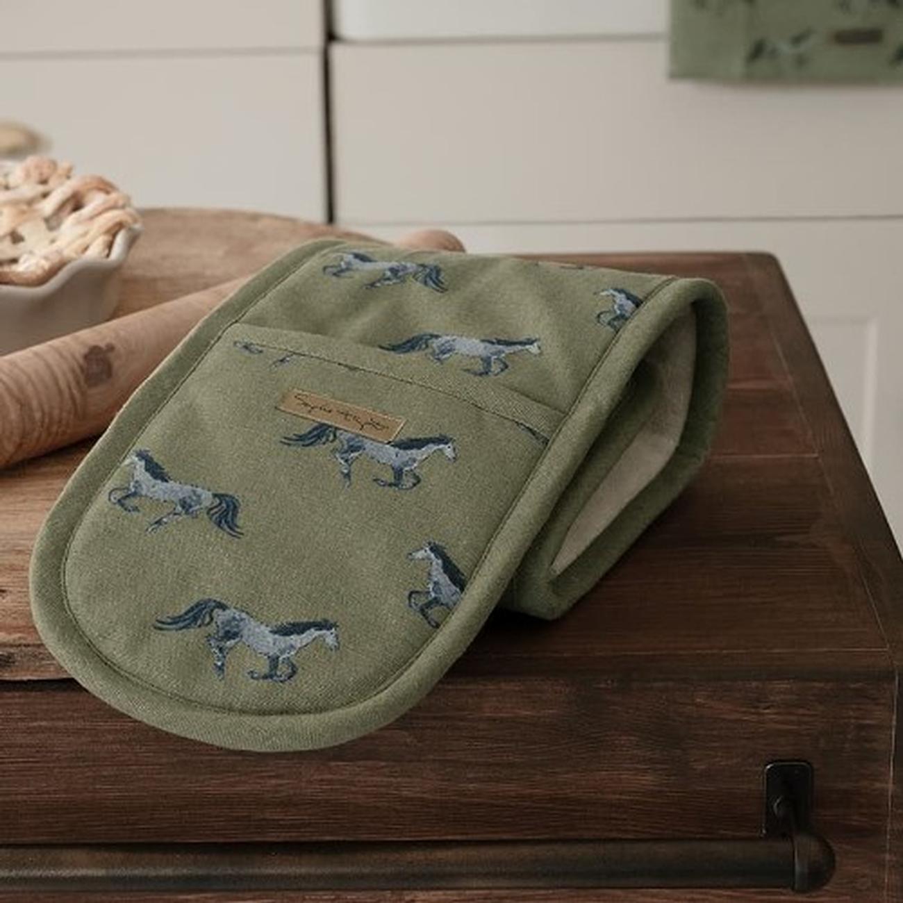 sophie-allport-grey-horse-double-oven-glove - Sophie Allport Grey Horse Double Oven Glove