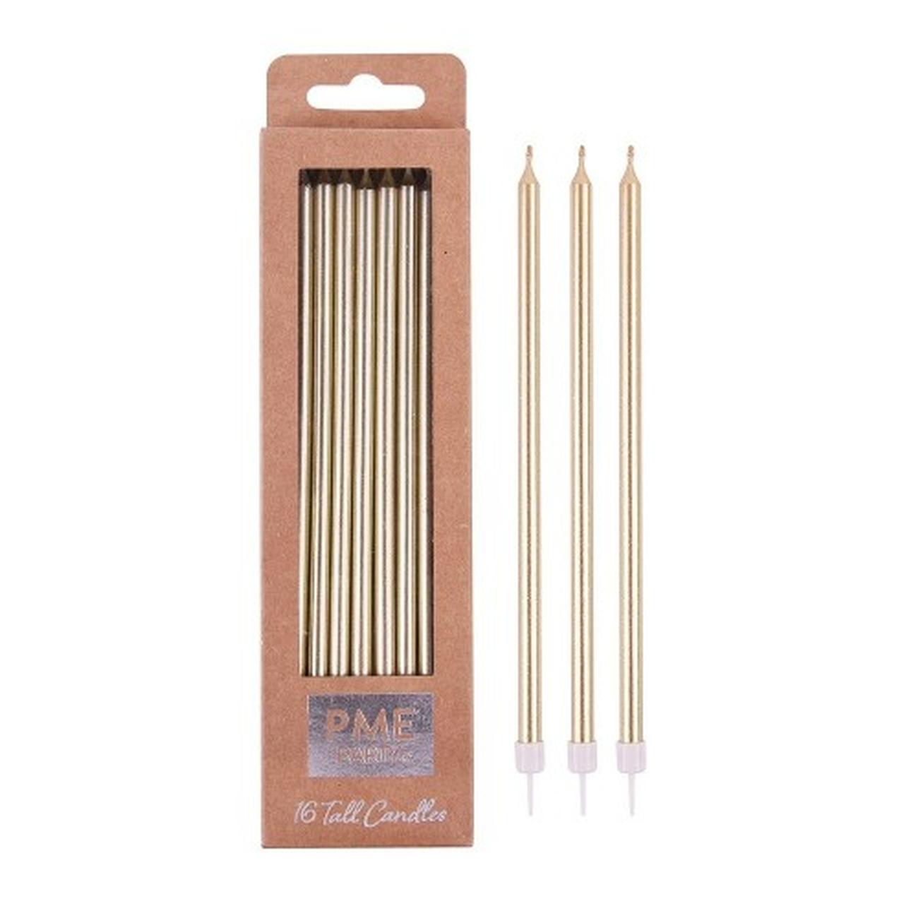 pme-16pc-extra-slim-long-candles-gold - PME 16 Tall Candles Gold