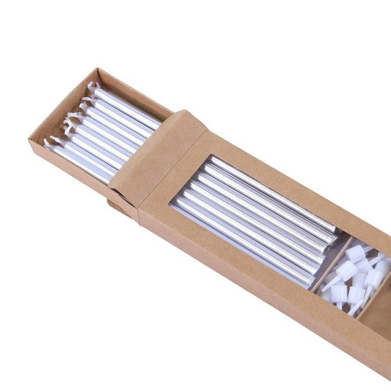 pme-16pc-extra-slim-long-candles-silver - PME 16 Tall Candles Silver