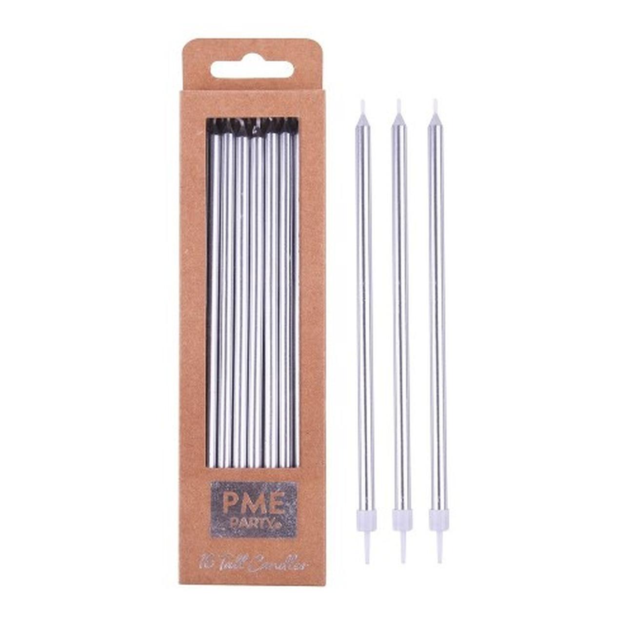 pme-16pc-extra-slim-long-candles-silver - PME 16 Tall Candles Silver
