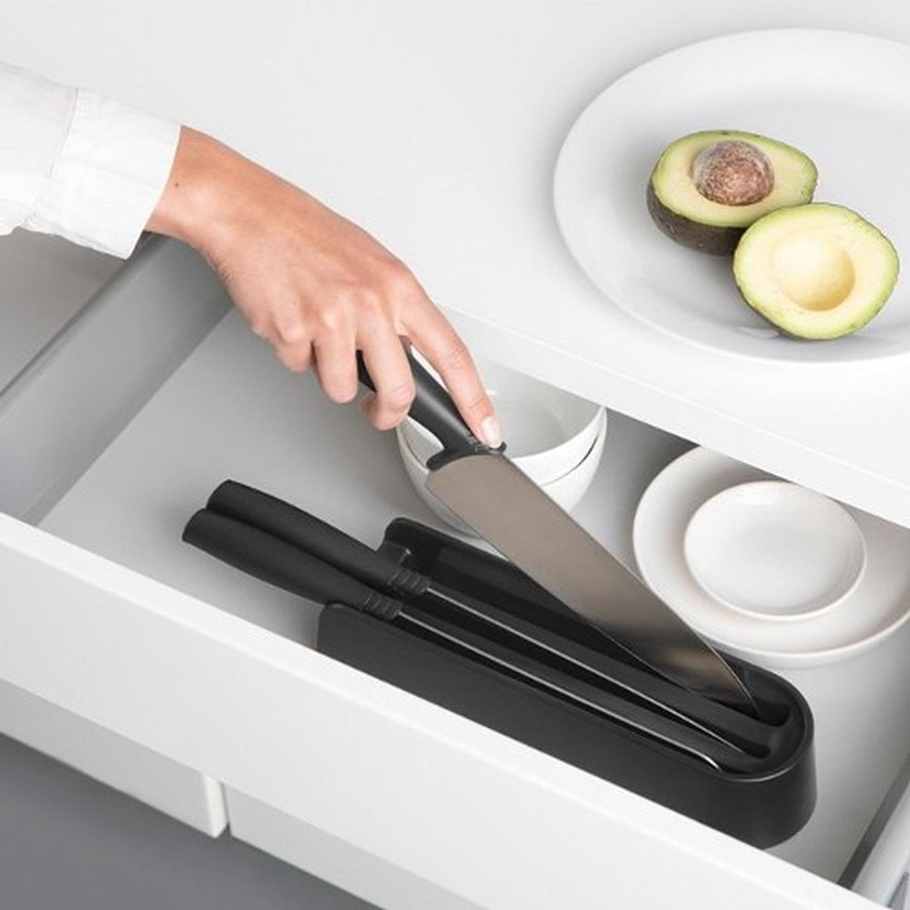 brabantia-tasty-drawer-knife-block-plus-knives-dark-grey - Brabantia TASTY Drawer Knife Block & Knives Dark Grey