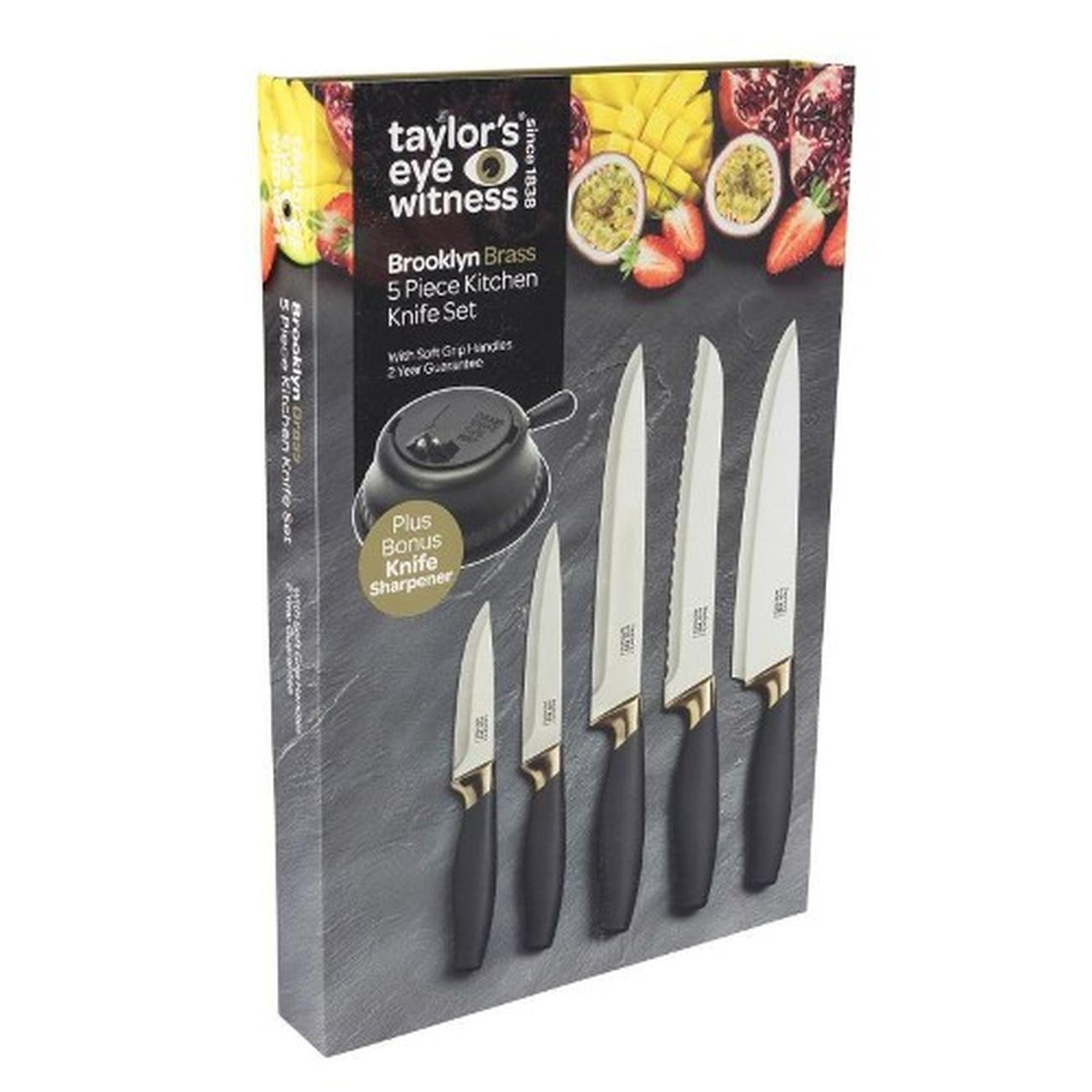 taylors-eye-witness-brooklyn-brass-5pc-kitchen-knives-set - Taylor's Eye Witness Brooklyn Brass 5pc Kitchen Knife Set