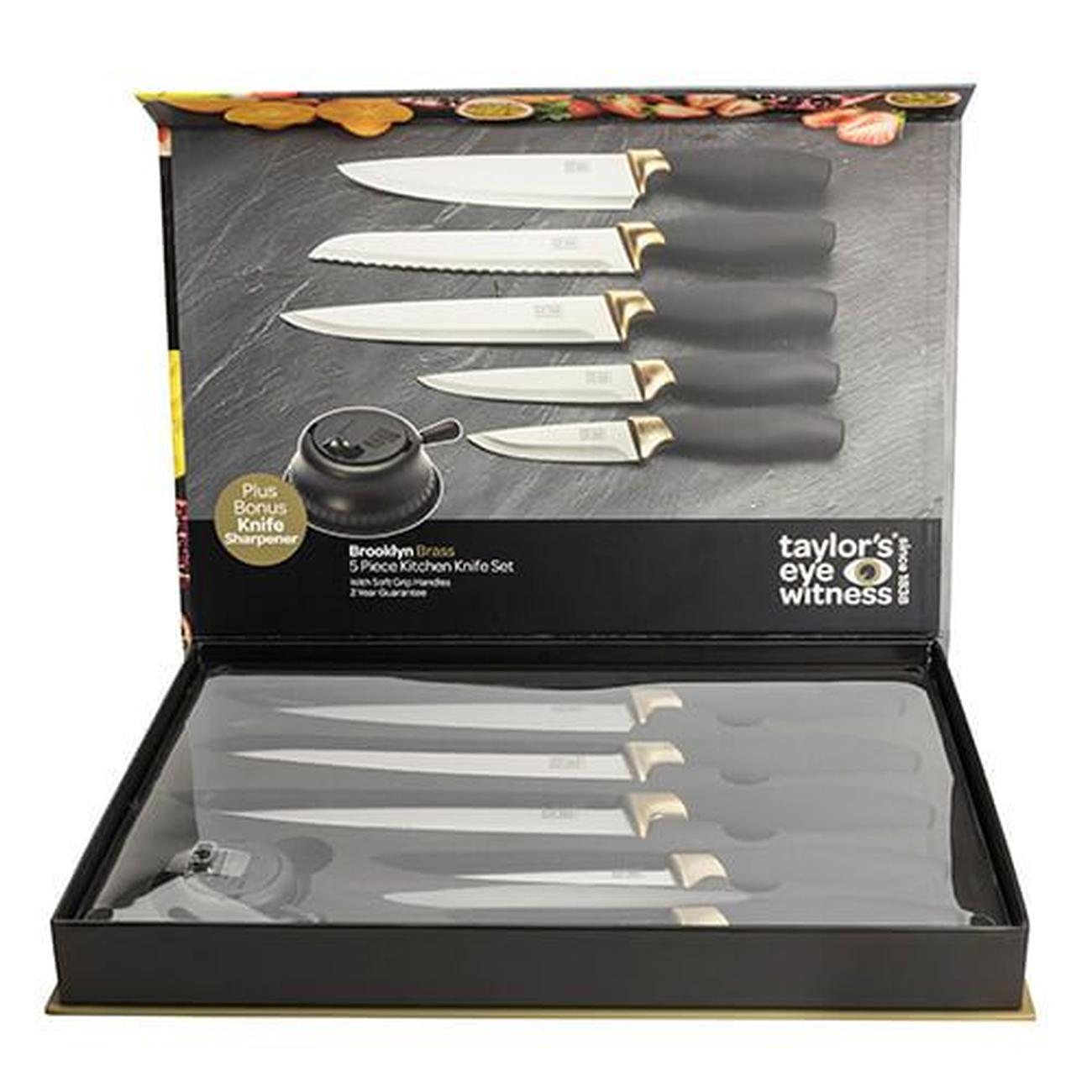 taylors-eye-witness-brooklyn-brass-5pc-kitchen-knives-set - Taylor's Eye Witness Brooklyn Brass 5pc Kitchen Knife Set
