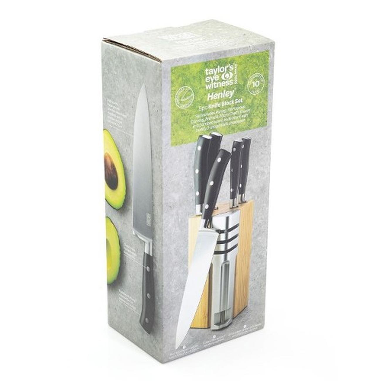 taylors-eye-witness-henley-5pc-knives-block-and-sharpener-set - Taylor's Eye Witness Henley 5pc Kitchen Knife, Bamboo Block & Sharpener Set