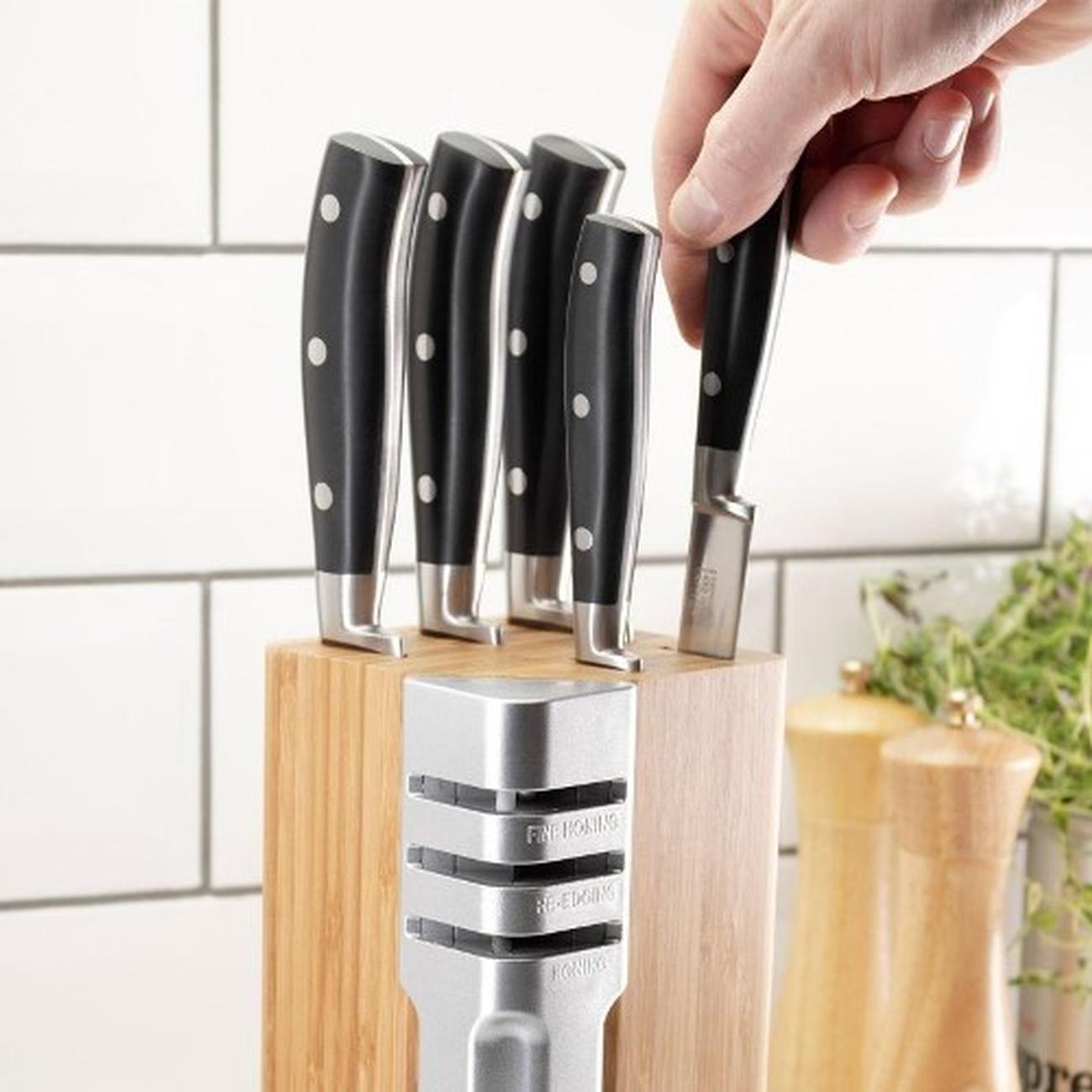 MasterClass KitchenCraft 5-Piece Stainless Steel Knife Set and Wooden Knife  Block