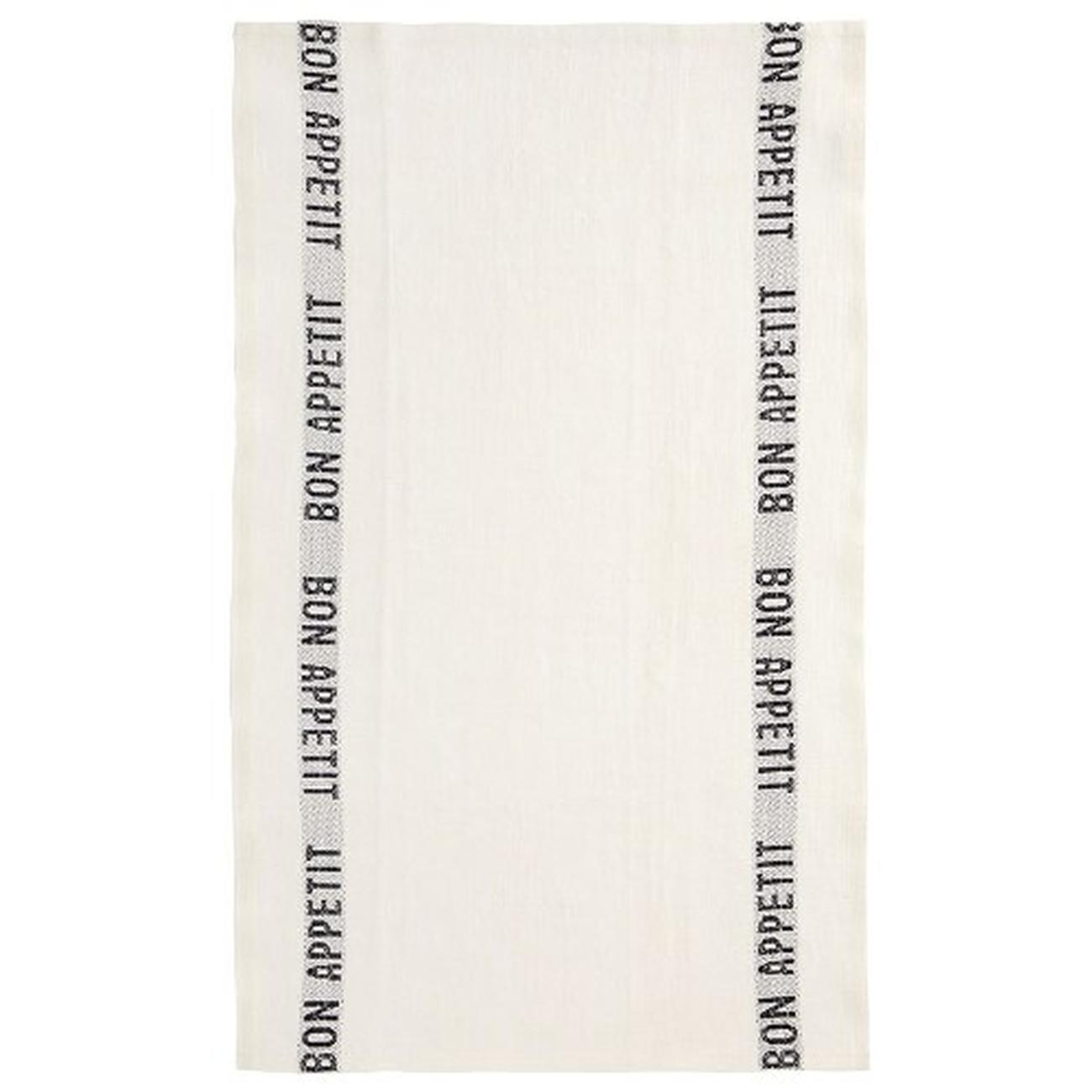 charvet-editions-washed-linen-tea-towel-white-with-black-bon-appetit - Charvet Editions Bon Appetit Linen Tea Towel White, Black Text