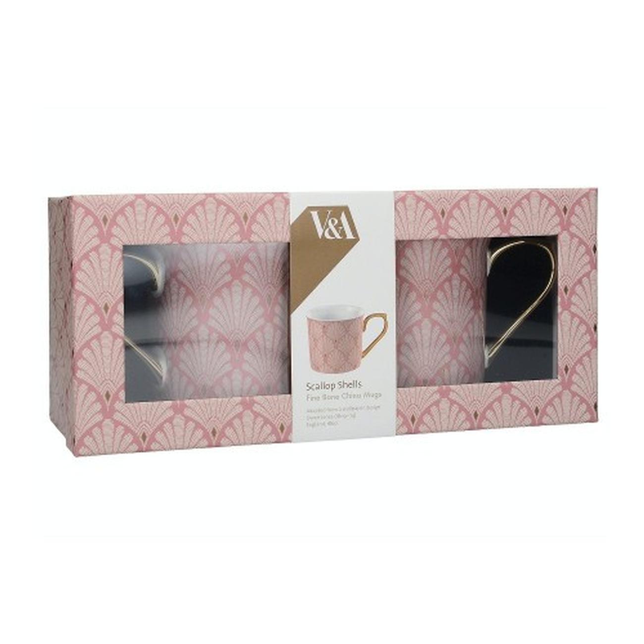 Victoria-&-Albert-scallop-shells-2pc-palace-mugs-pink - V&A Scallop Shells Set Of 2 Palace Mugs Pink