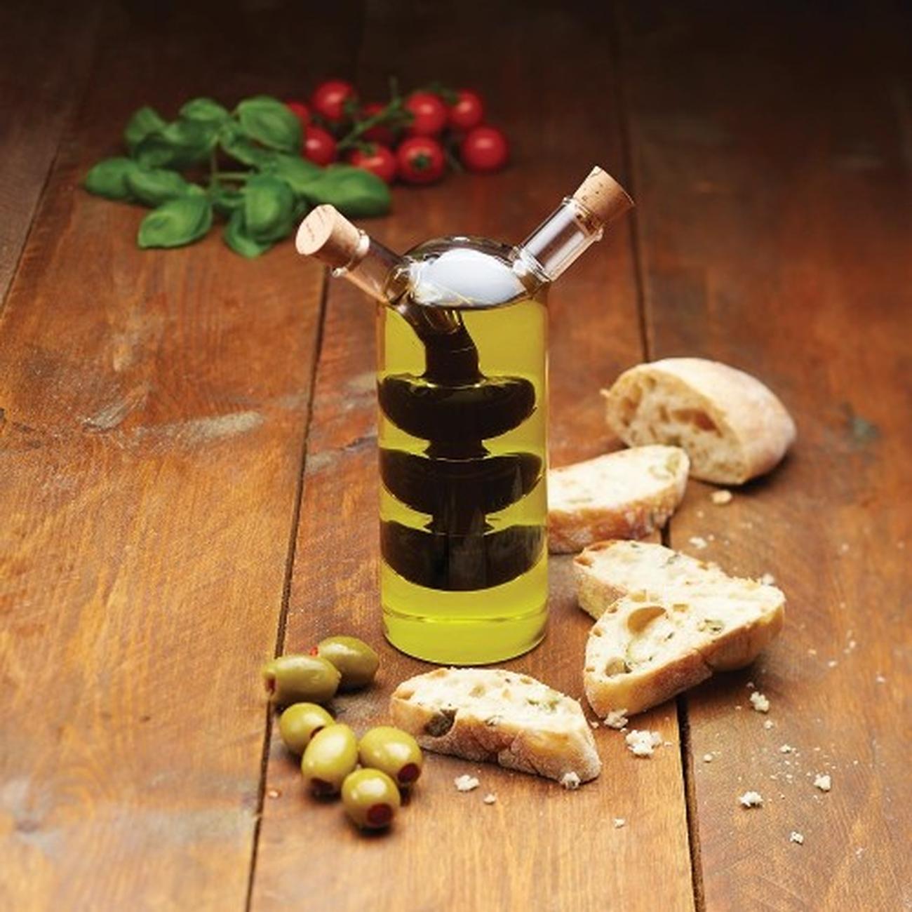 kitchencraft-italian-dual-glass-oil-and-vinegar-cruet-bottle - KitchenCraft World of Flavours Italian Glass Dual Oil & Vinegar Cruet Bottle