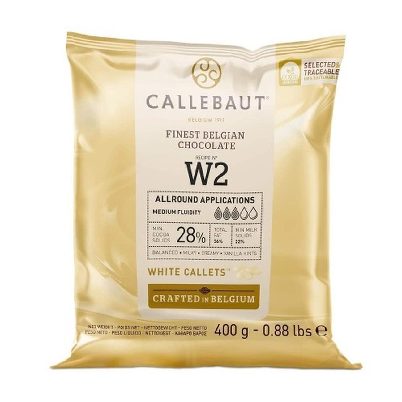 callebaut-no-w2-belgian-white-chocolate-400g-bag - Callebaut No W2 Belgian White Chocolate 28% 400g