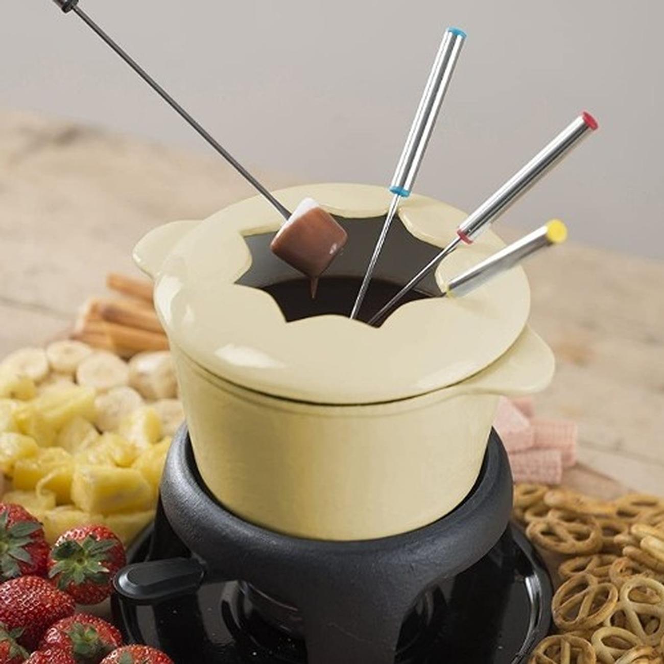 MasterClass Cast Iron Enamelled Cream Fondue Set