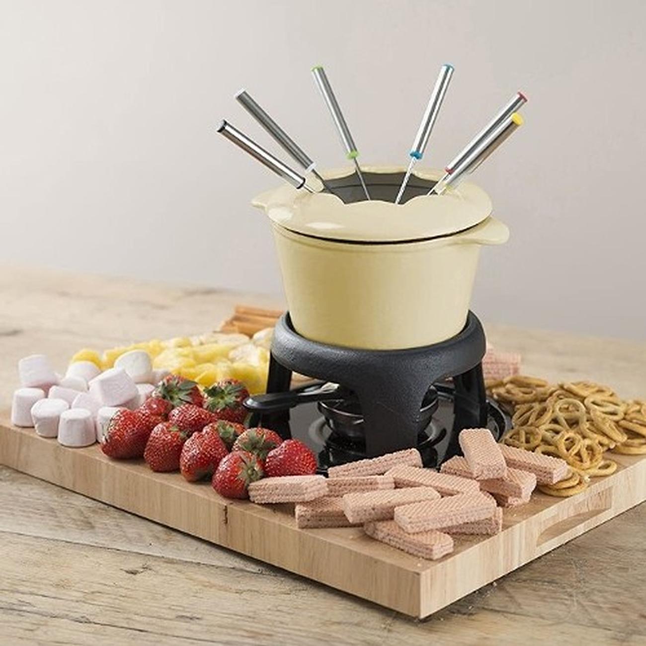 MasterClass Cast Iron Enamelled Cream Fondue Set