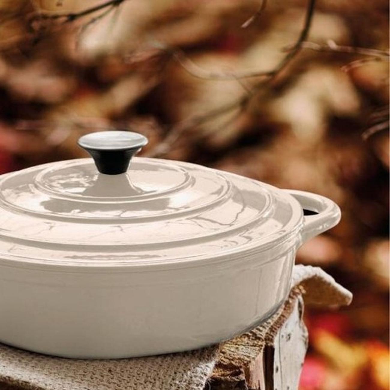 barbary-oak-foundry-casserole-28-cm-shallow-cream - Barbary & Oak Foundry 28cm Shallow Cast Iron Casserole-Cream