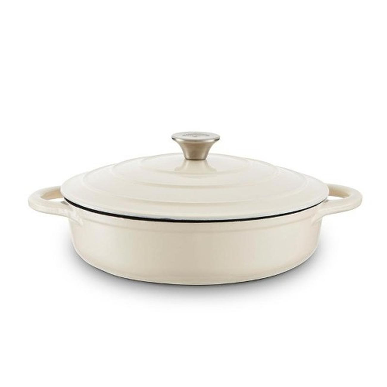 barbary-oak-foundry-casserole-28-cm-shallow-cream - Barbary & Oak Foundry 28cm Shallow Cast Iron Casserole-Cream