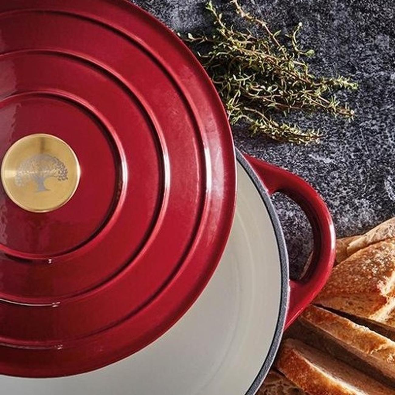 barbary-oak-foundry--shallow-casserole-28-cm-shallow-red - Barbary & Oak Foundry 28cm Shallow Cast Iron Casserole-Bordeaux Red