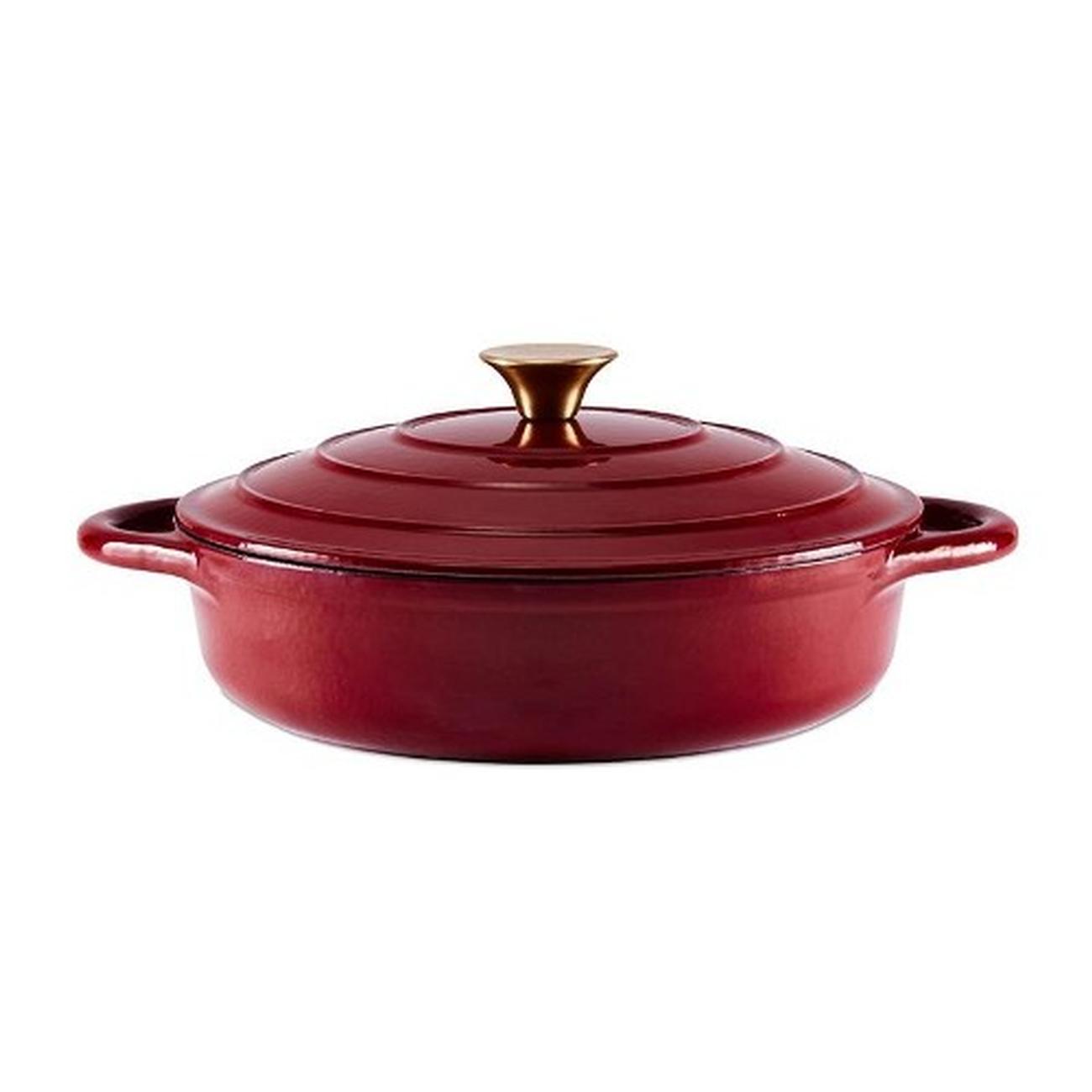barbary-oak-foundry--shallow-casserole-28-cm-shallow-red - Barbary & Oak Foundry 28cm Shallow Cast Iron Casserole-Bordeaux Red