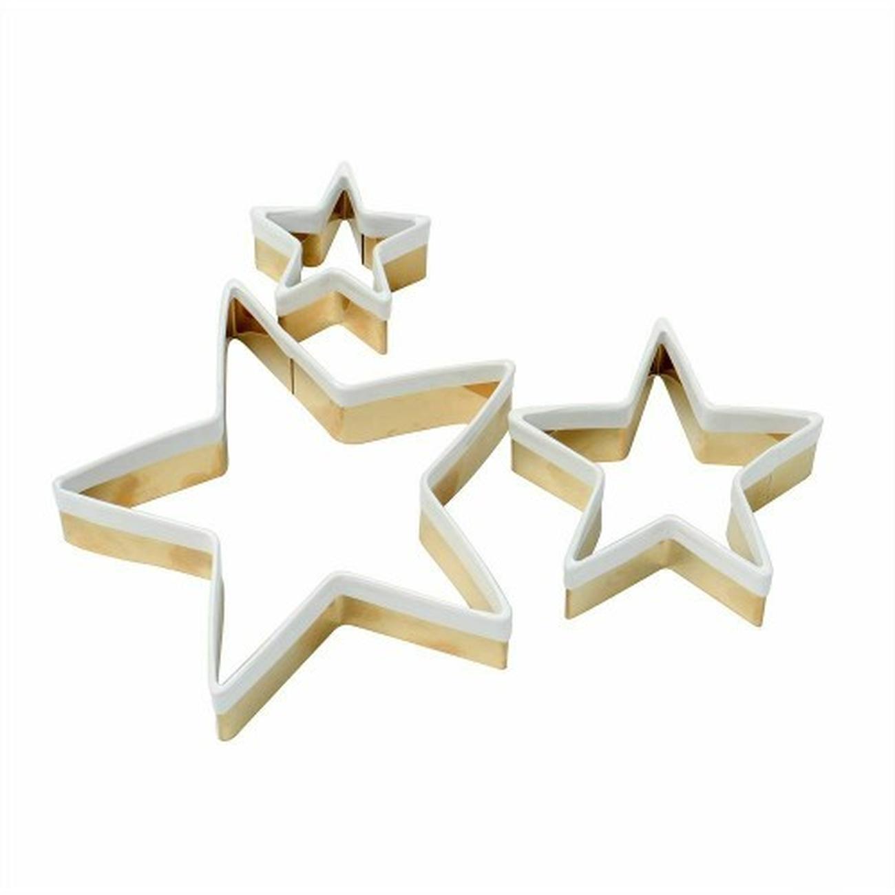 eddingtons-brass-star-cookie-cutters-with-white-top-set-of-3 - Eddingtons Brass 3pc Christmas Star Cookie Cutters with White Top