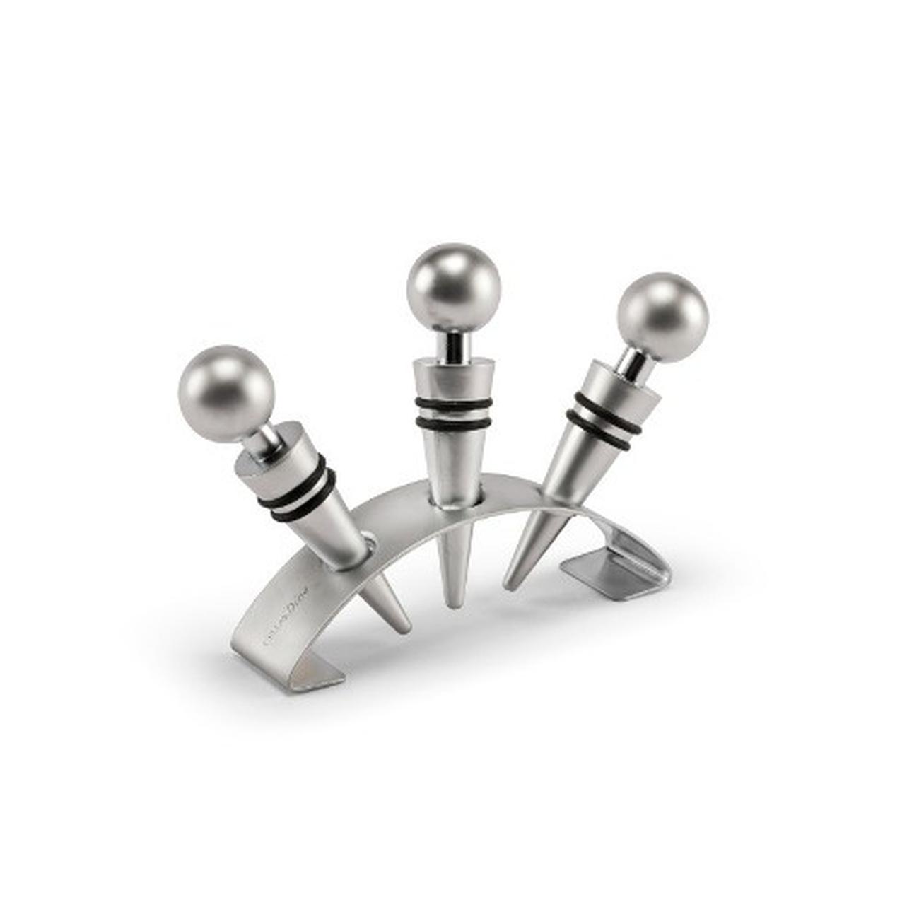 cellardine-3pcs-wine-stopper-set-ss - CellarDine Three Piece Wine Stopper Set with Stand