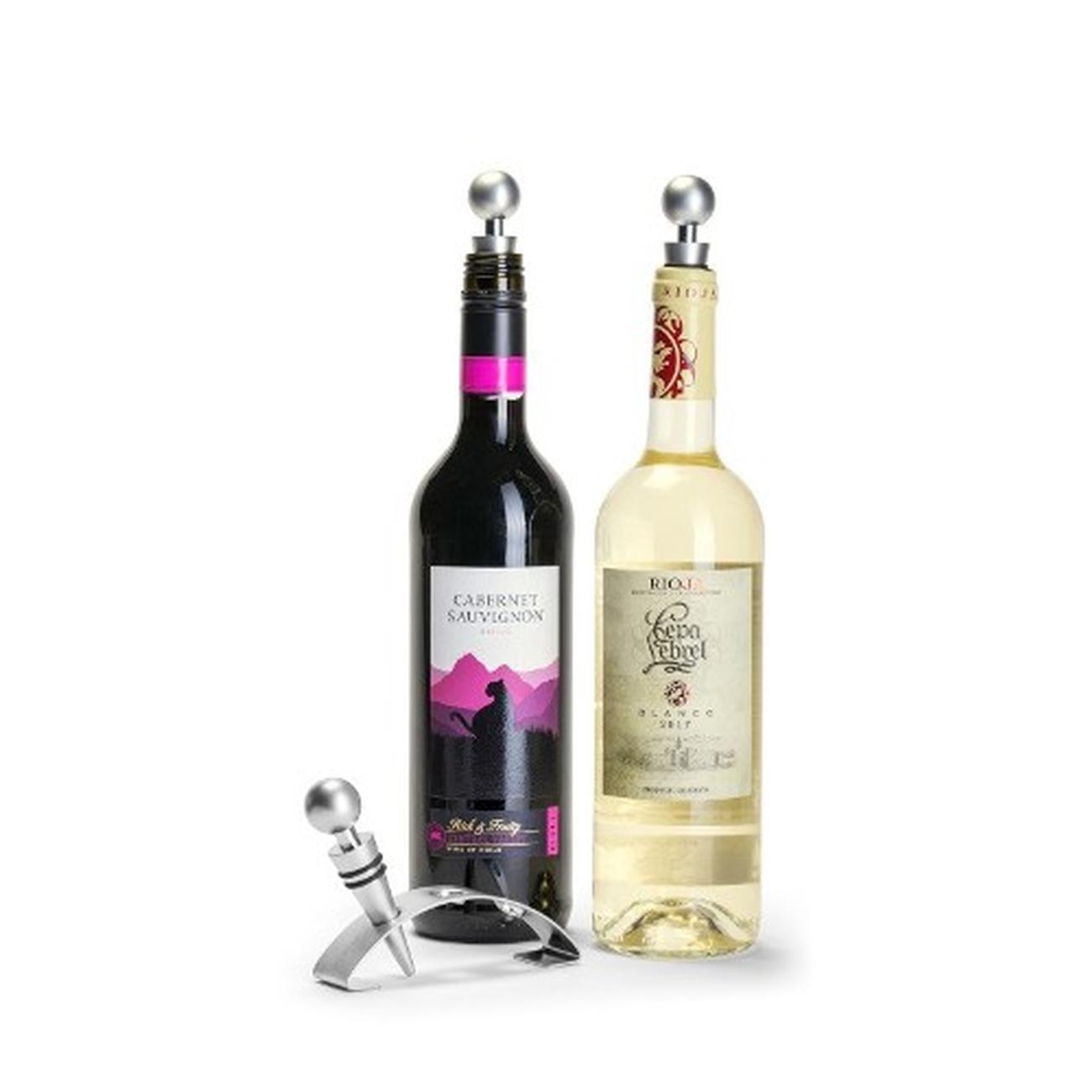 cellardine-3pcs-wine-stopper-set-ss - CellarDine Three Piece Wine Stopper Set with Stand