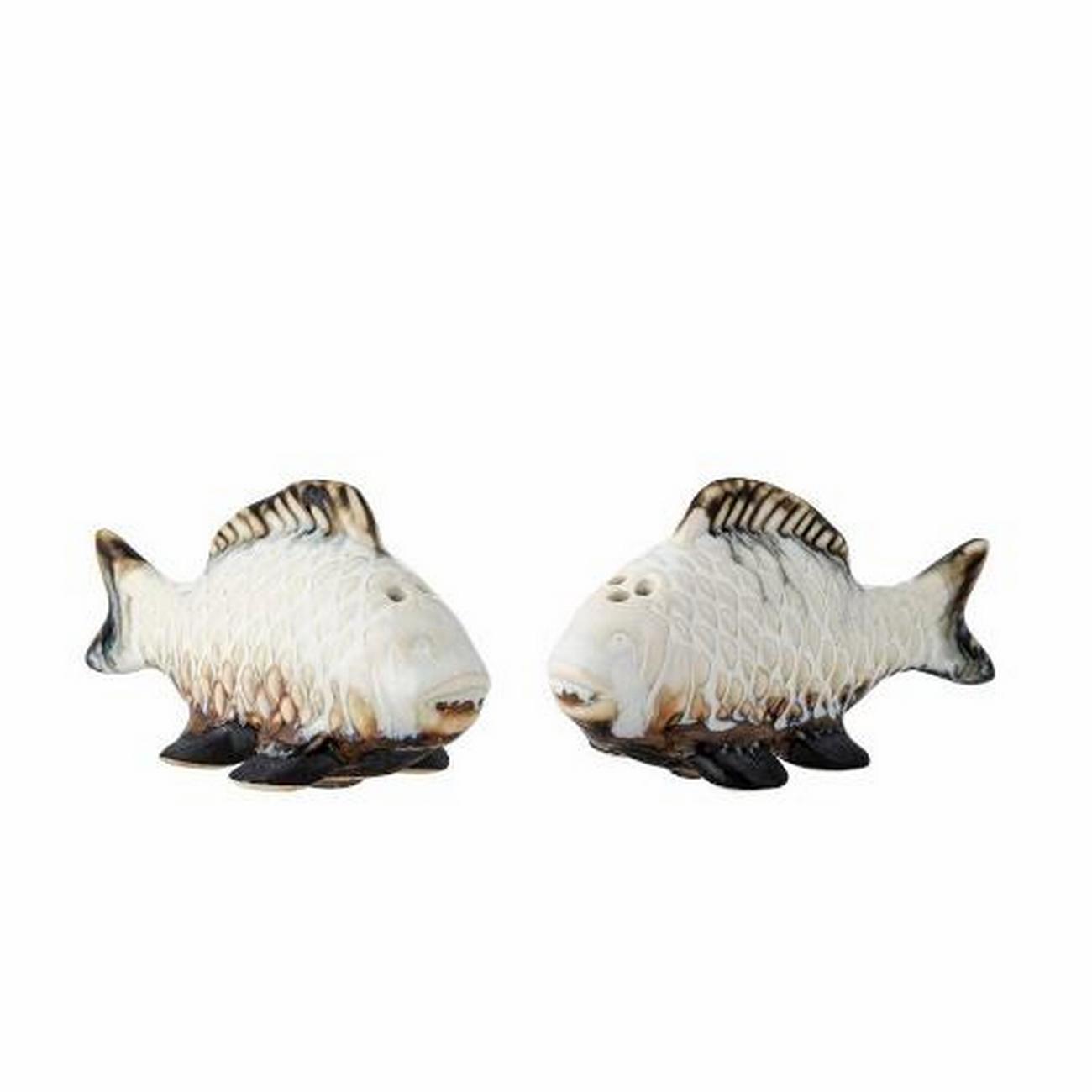 chase-salt-and-pepper-shaker-set-white-fish - Chase Salt & Pepper Shaker Set White Stoneware