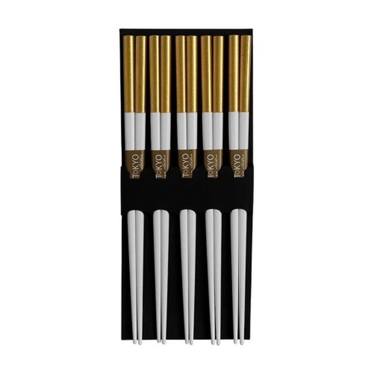 cnb-gold-white-chopsticks-giftset-5 - Tokyo Design Studio Gold & White Chopstick Giftset 5