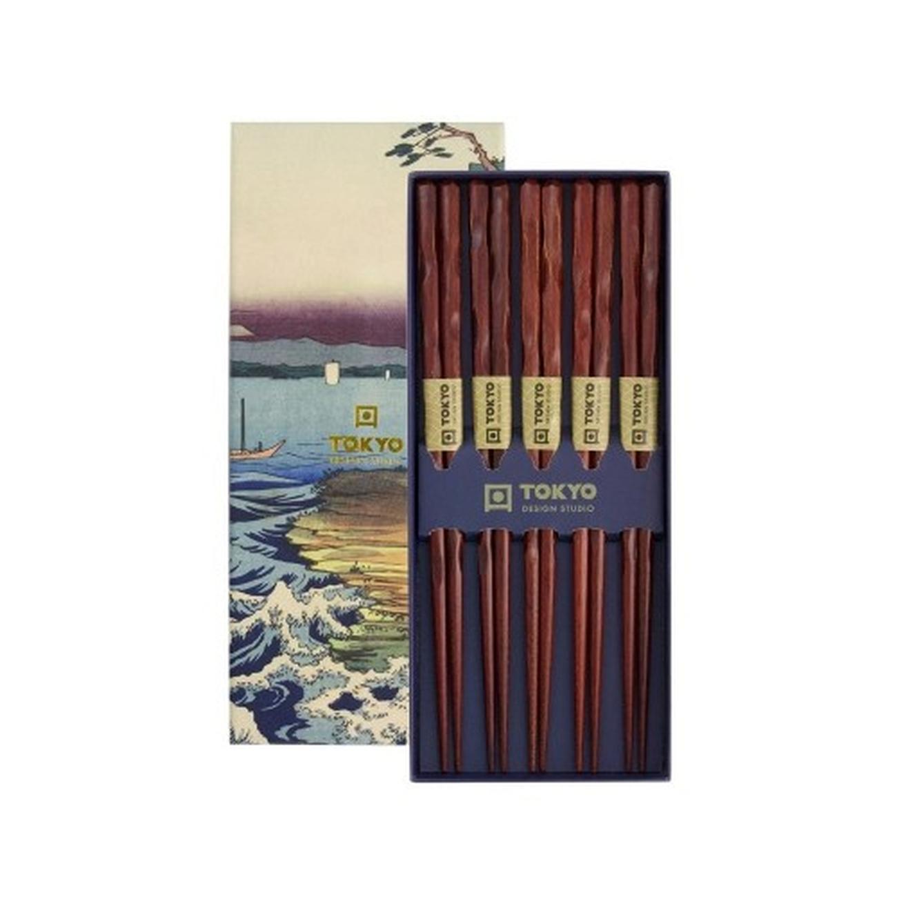 cnb-twist-brown-chopstick-giftset-5 - Tokyo Design Studio Twist Brown Chopstick Giftset 5