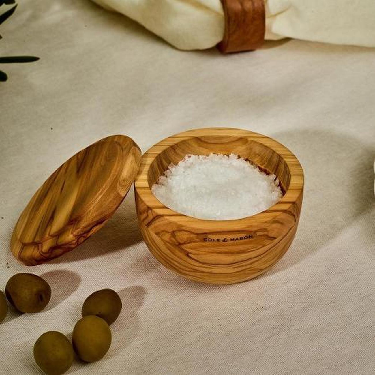 cole-mason-portobello-olive-wood-salt-cellar - Cole & Mason Portobello Olive Wood Salt Cellar