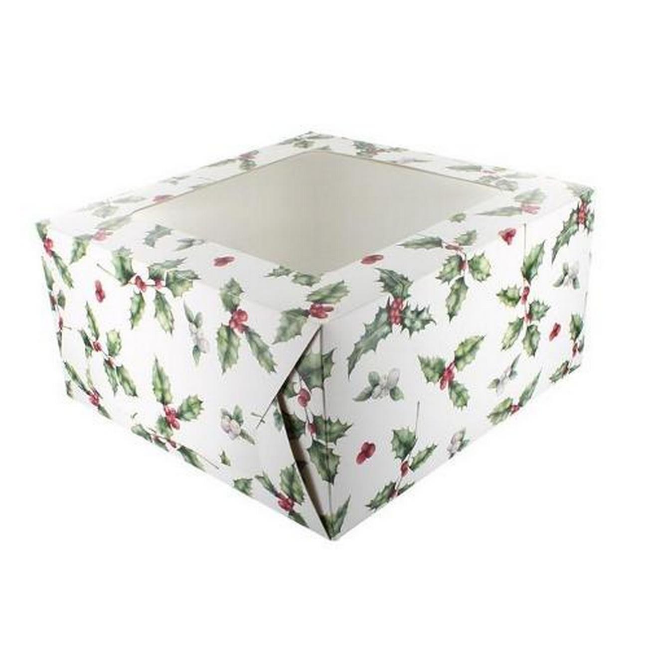 culpitt-vintage-holly-square-cake-box-25x12cm - Culpitt Vintage Holly Square Cake Box 25x12cm