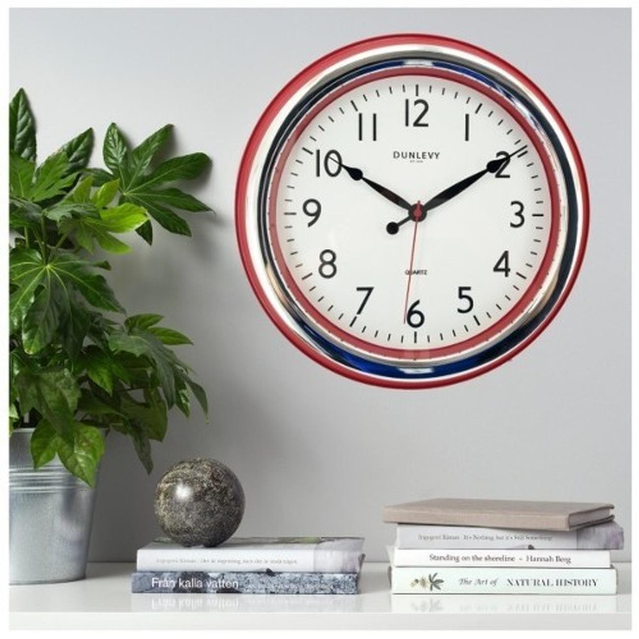 dunlevy-red-classic-wall-clock-14inch - Dunlevy Red Classic Wall Clock 14inch