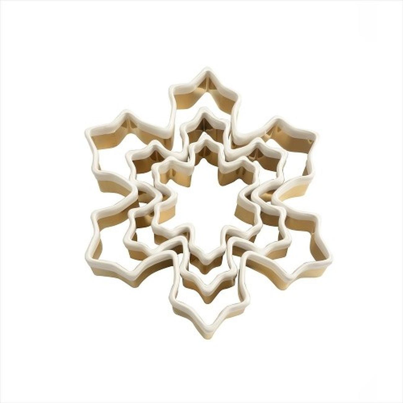 eddingtons-brass-snowflake-cookie-cutters-with-white-top-set-of-3 - Eddingtons Brass 3pc Christmas Snowflake Cookie Cutters with White Top