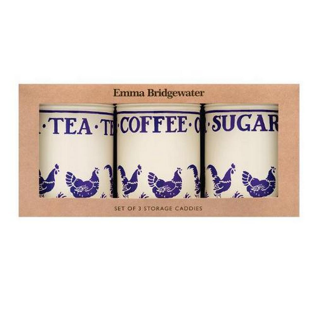 emma-bridgewater-blue-hen-caddies-set-of-3 - Emma Bridge Blue Hen Caddies Set of 3