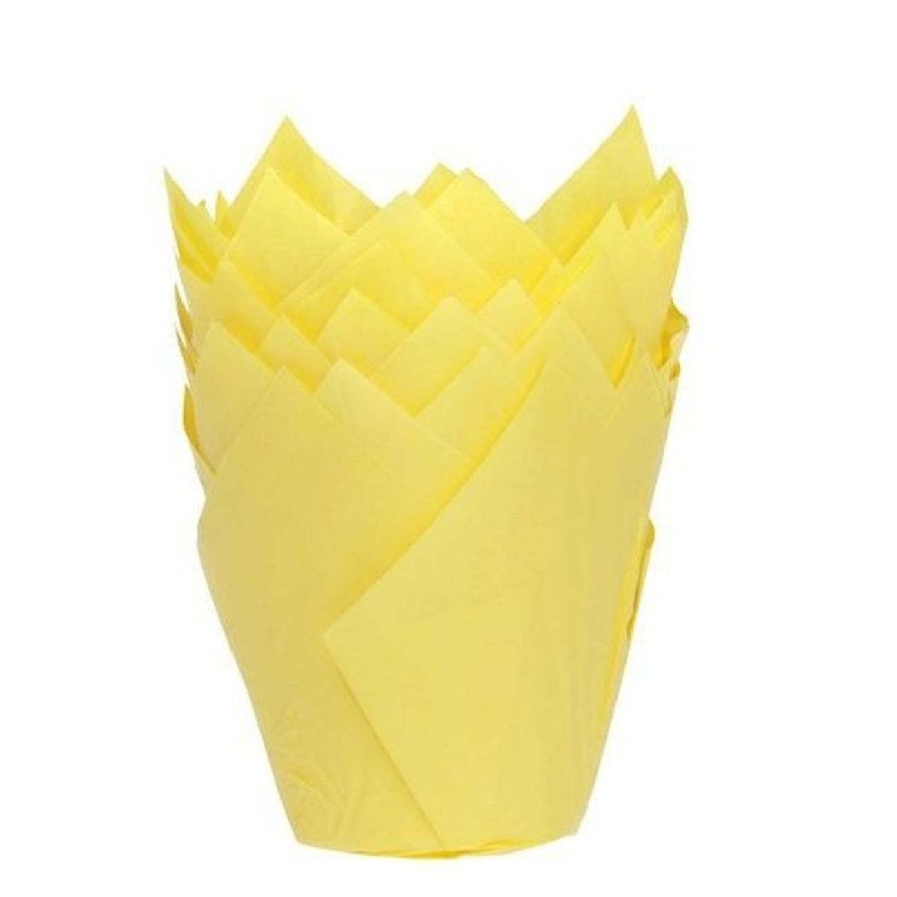 funcakes-house-of-marie-tulip-muffine-cup-yellow-36pc - House of Marie Muffin Cups Tulip Yellow 36pc
