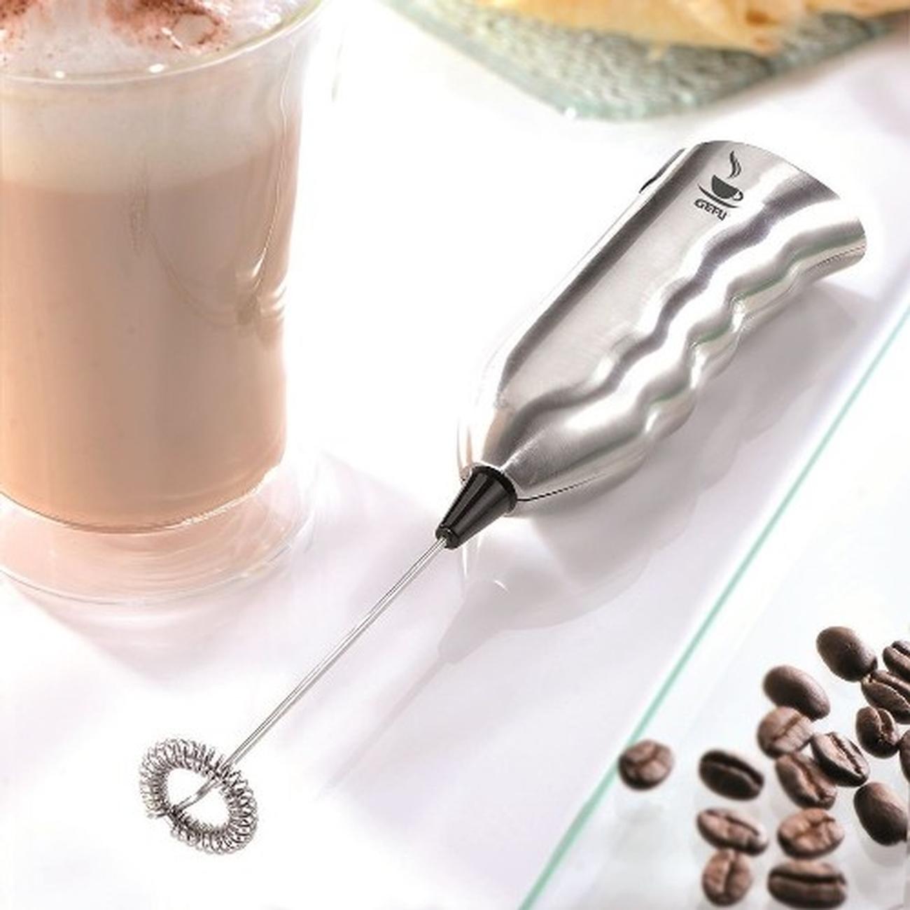GEFU Fino Silver Milk Frother - Battery Powered, 12,000 RPM For Creamy Froth