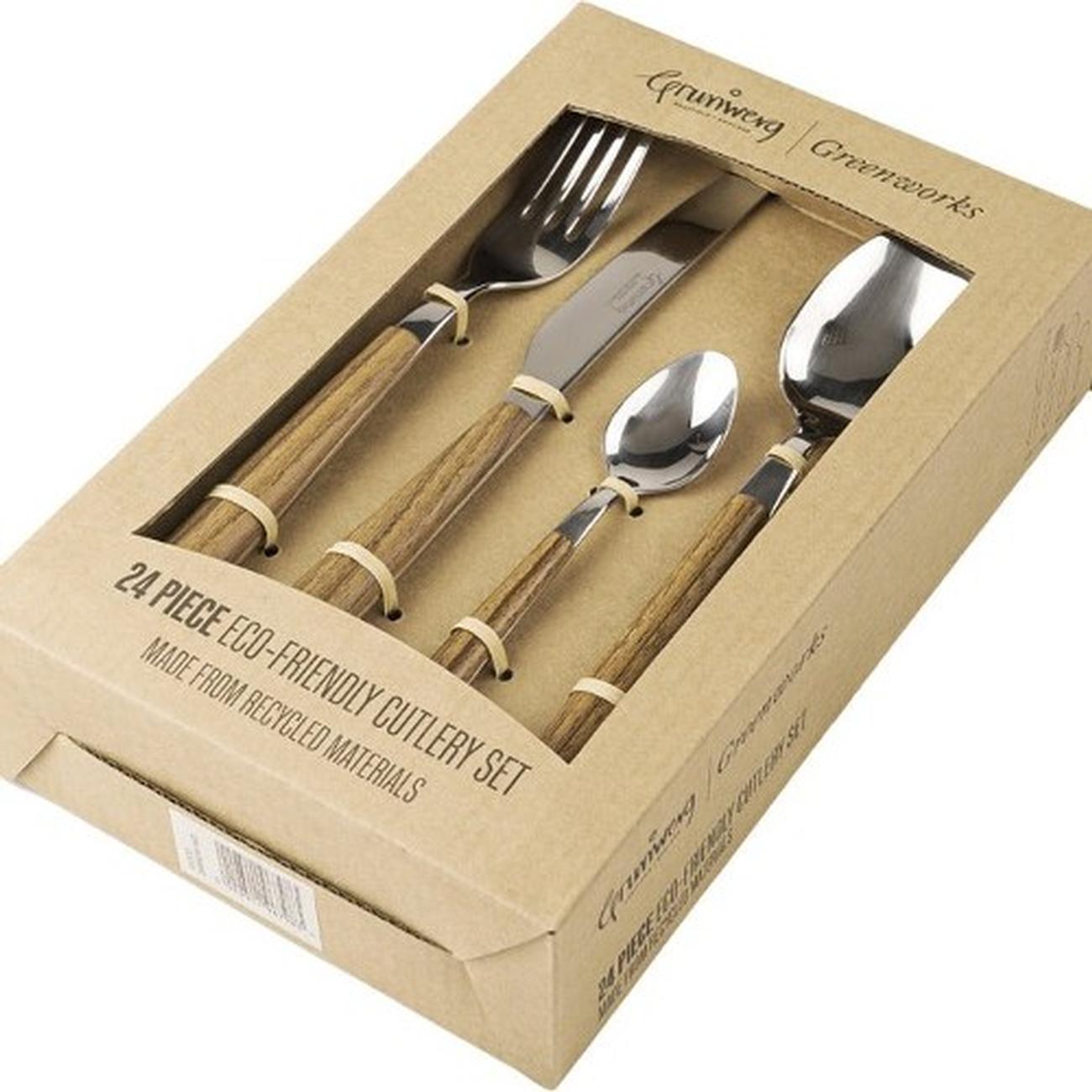 grunwerg-24-pieces-cutlery-set-wood-balmoral - Grunwerg 24 Pieces Cutlery Set Wood Effect