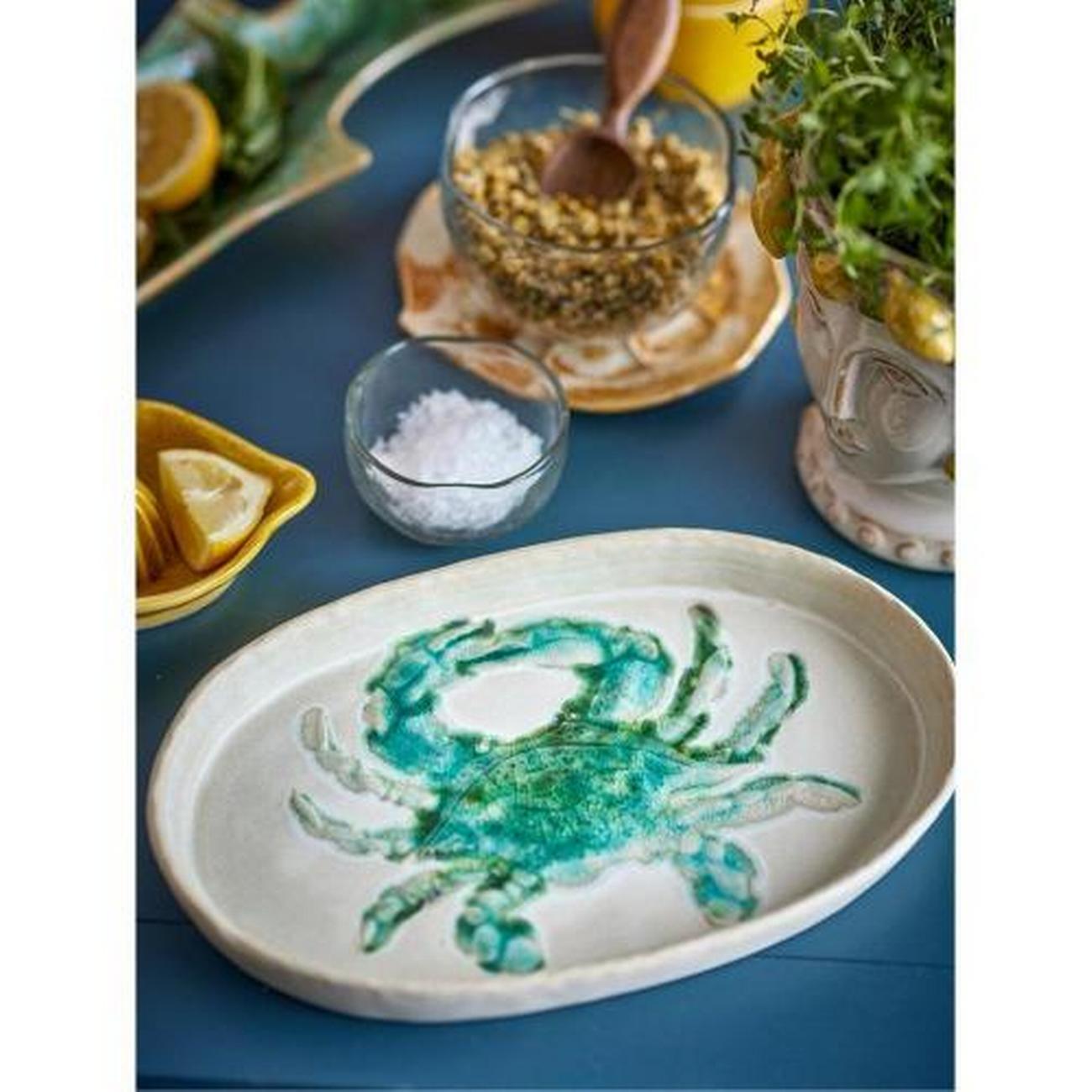 hadden-plate-green-stoneware-oval-crab - Hadden Oval Plate Green Crab Stoneware
