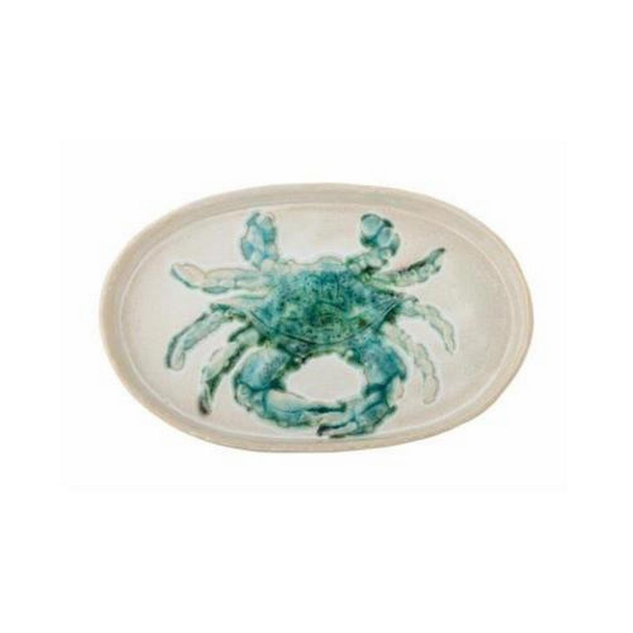 hadden-plate-green-stoneware-oval-crab - Hadden Oval Plate Green Crab Stoneware