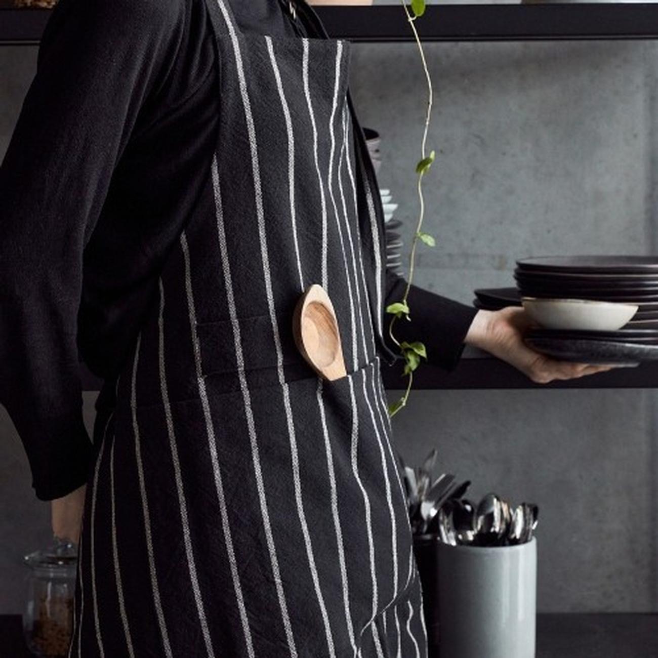 PH Black & White Stripe Chef Apron - Waterproof Polyester Kitchen Apron For Cooking, Catering