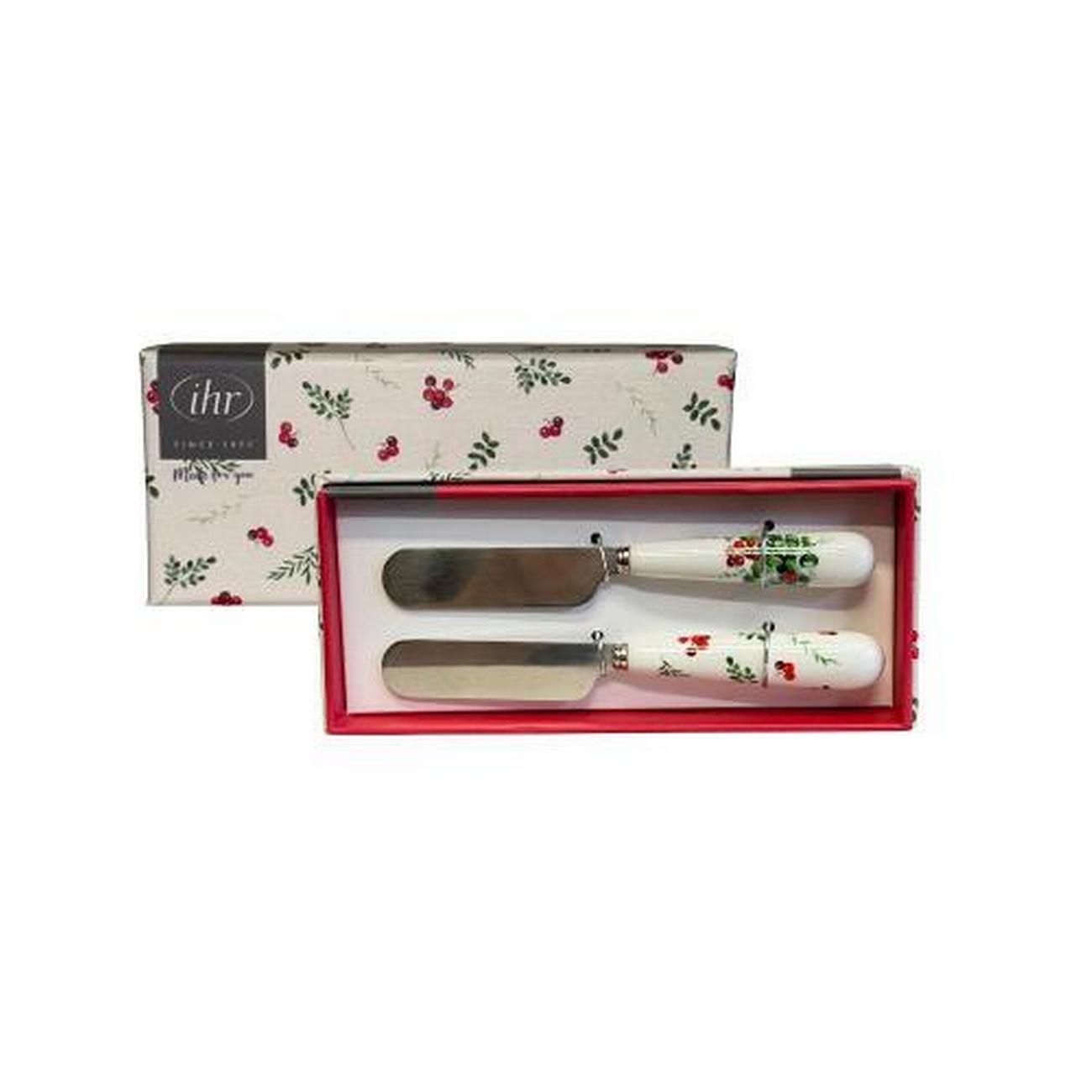 ihr-christmas-berry-allover-cream-box-butter-knives - IHR Christmas Berry Allover Cream Box Butter Knives