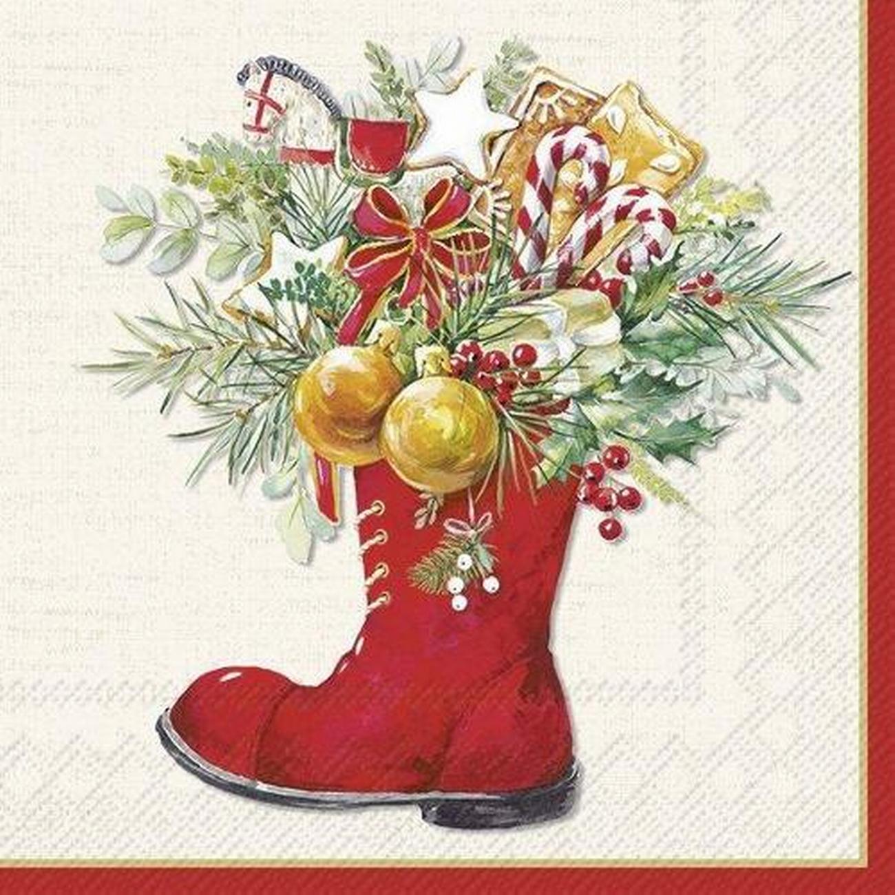 ihr-christmas-boots-cream-cocktail-napkins - IHR Cocktail Napkins Christmas Boots Cream