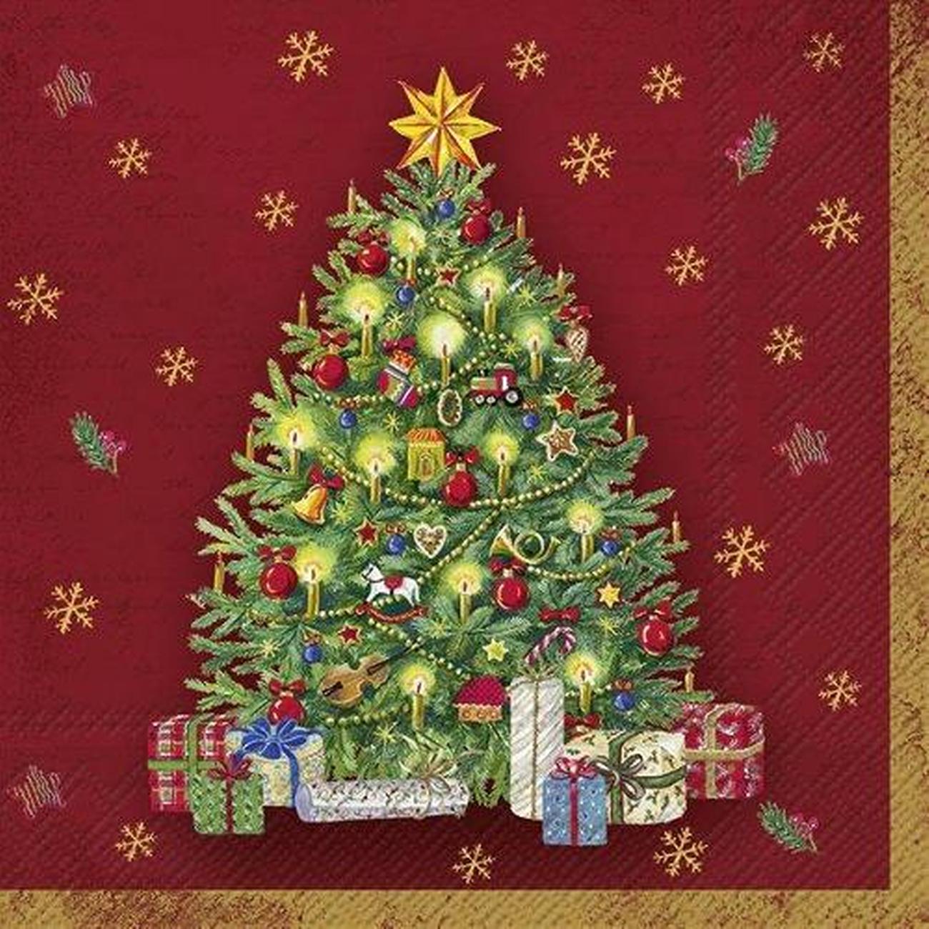 ihr-christmas-cocktail-napkins-festive-tree-red - IHR Christmas Cocktail Napkins Festive Tree Red