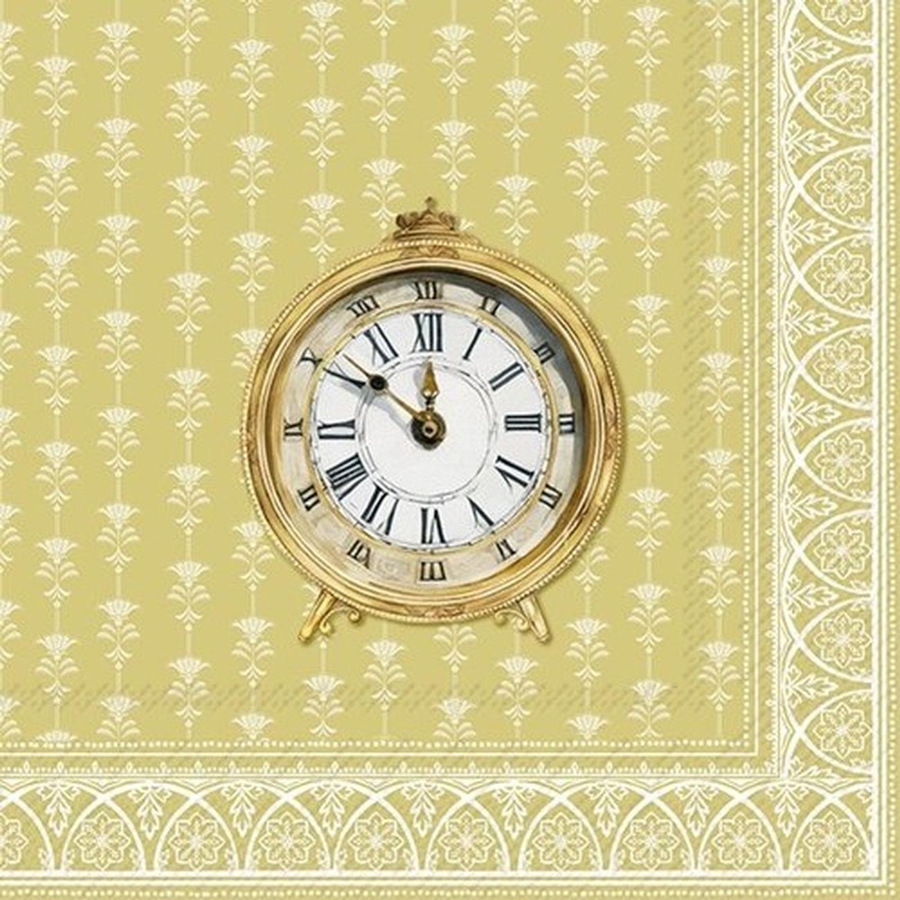 ihr-christmas-lunch-napkins-golden-clocks-cream - IHR Christmas Lunch Napkins Golden Clocks Cream
