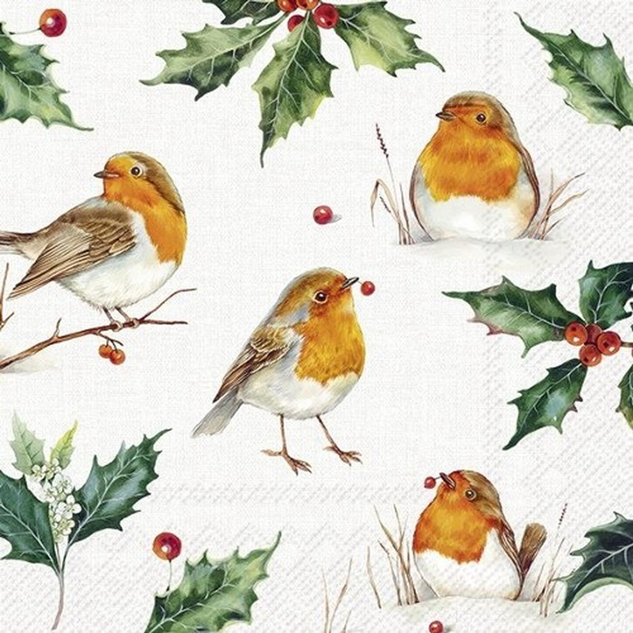ihr-christmas-lunch-napkins-lexi-robin-cream - IHR Christmas Lunch Napkins Lexi & Robin Cream