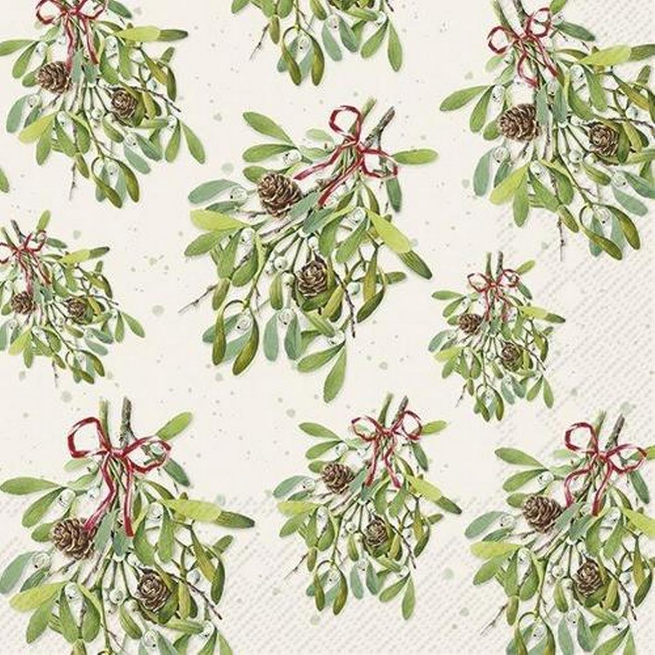 ihr-christmas-lunch-napkins-mistletoes-cream - IHR Christmas Lunch Napkins Mistletoes Cream